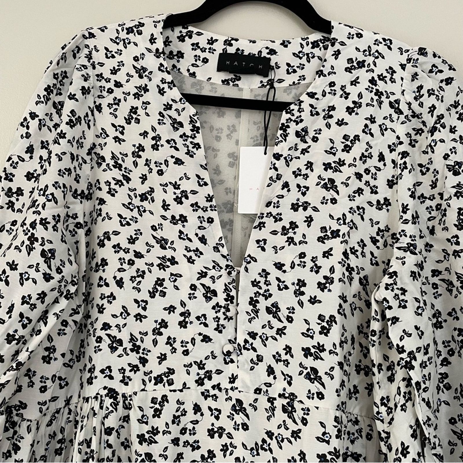 Hatch The Andrea Dress White Black Ditsy Floral Silk Blend S