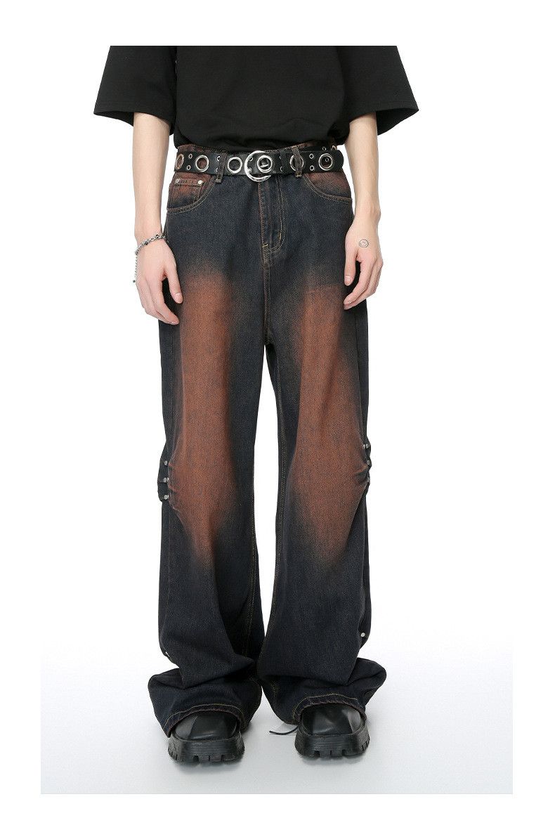 Japanese Brand × Jean Vintage loose rivet gradient wide-leg distressed jeans Size US 32 / EU 48 - 1 Thumbnail