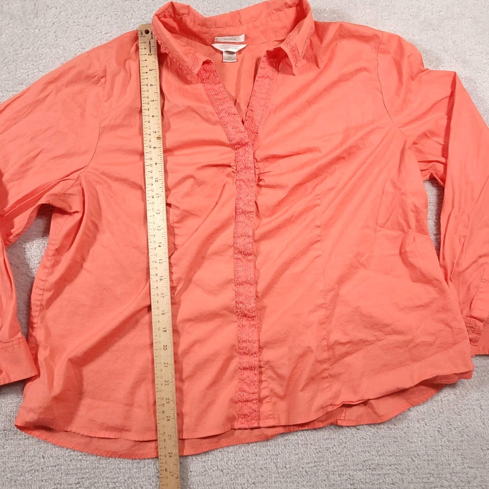 Pinko CJ Banks Shirt Womens 2X Pink Coral Stretch Embellished Long Sleeve Collared Top Size XXL / US 16-18 / IT 52-54 - 6 Thumbnail