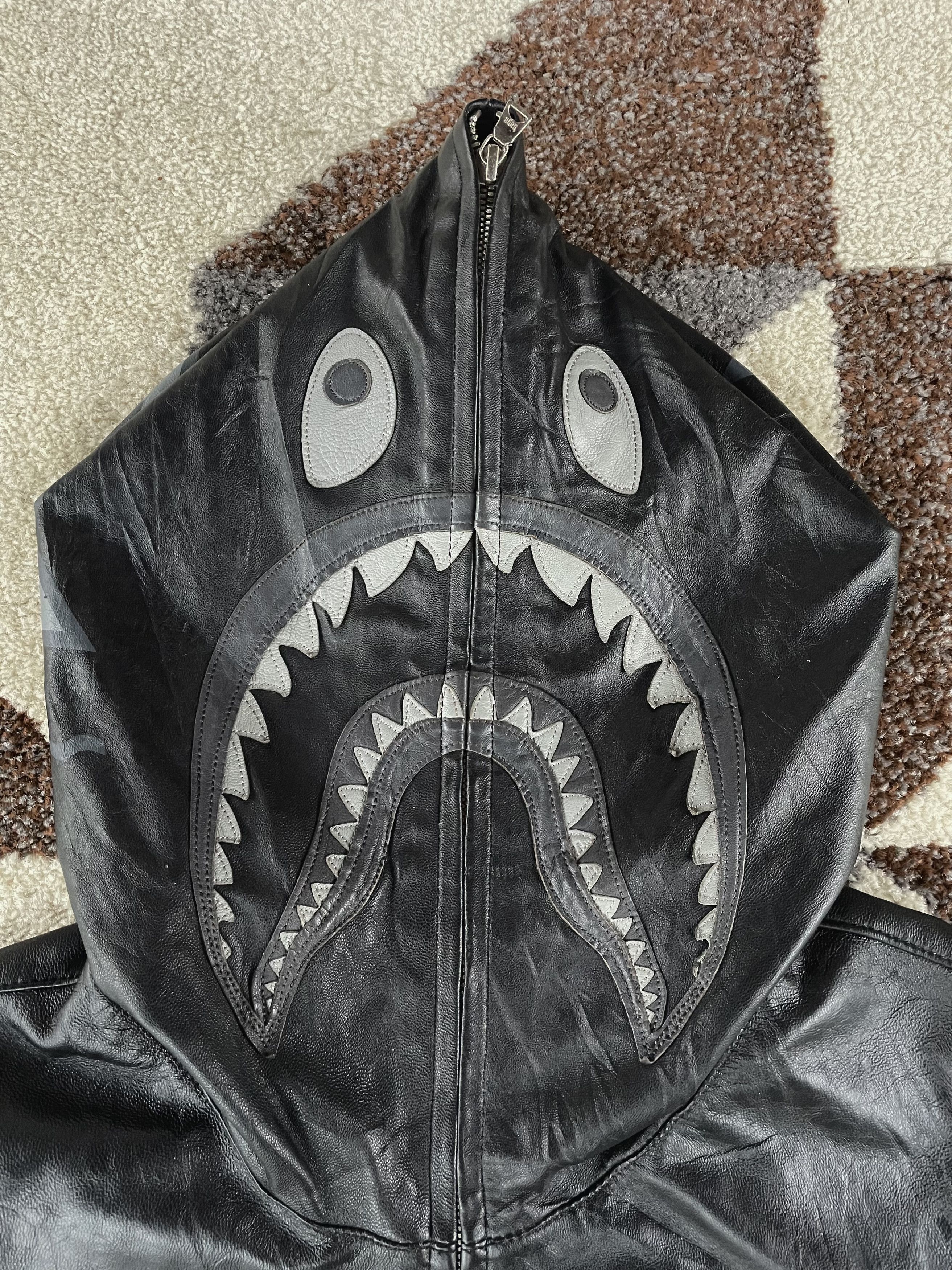 Bape 2008 Bape Shark Leather Hoodie Size US XL / EU 56 / 4 - 7 Thumbnail