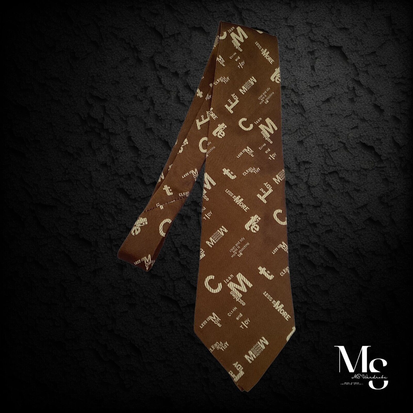Moschino MOSCHINO Brown Monogrammed Silk Tie Made In Italy W: 3.75" E Size ONE SIZE - 3 Thumbnail