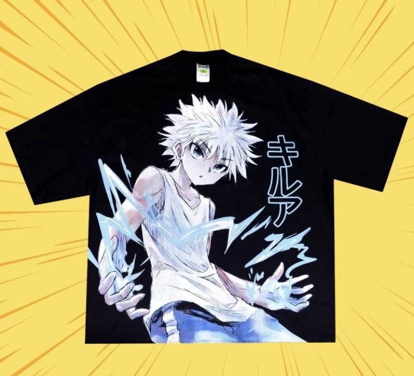 image of Killua Hunter X Hunter Fansmadeboot Tee Tshirt in Black, Men's (Size Large)