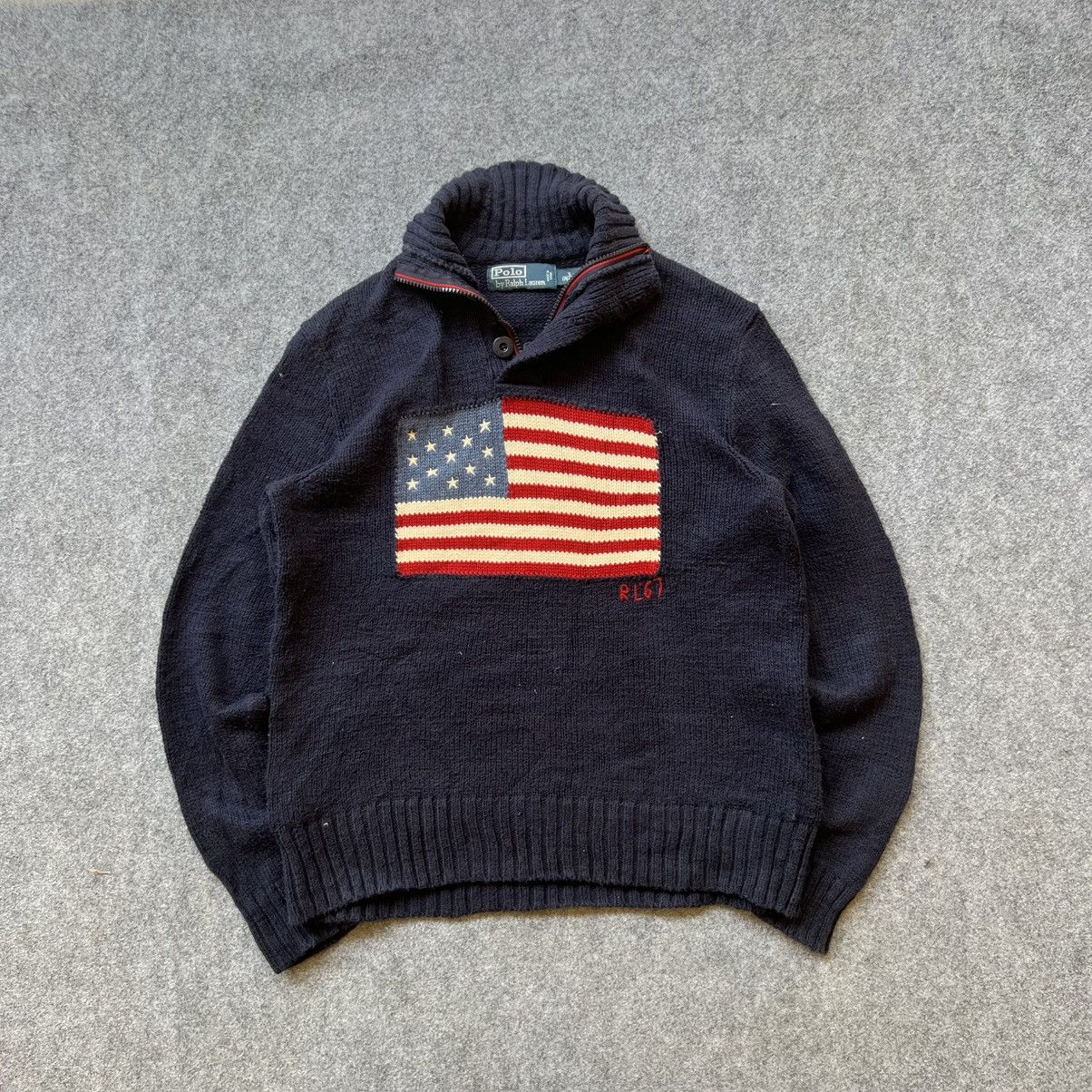 Designer × Polo Ralph Lauren × Vintage Vintage Polo Ralph Lauren American Flag Knit Sweater Size US S / EU 44-46 / 1 - 1 Thumbnail