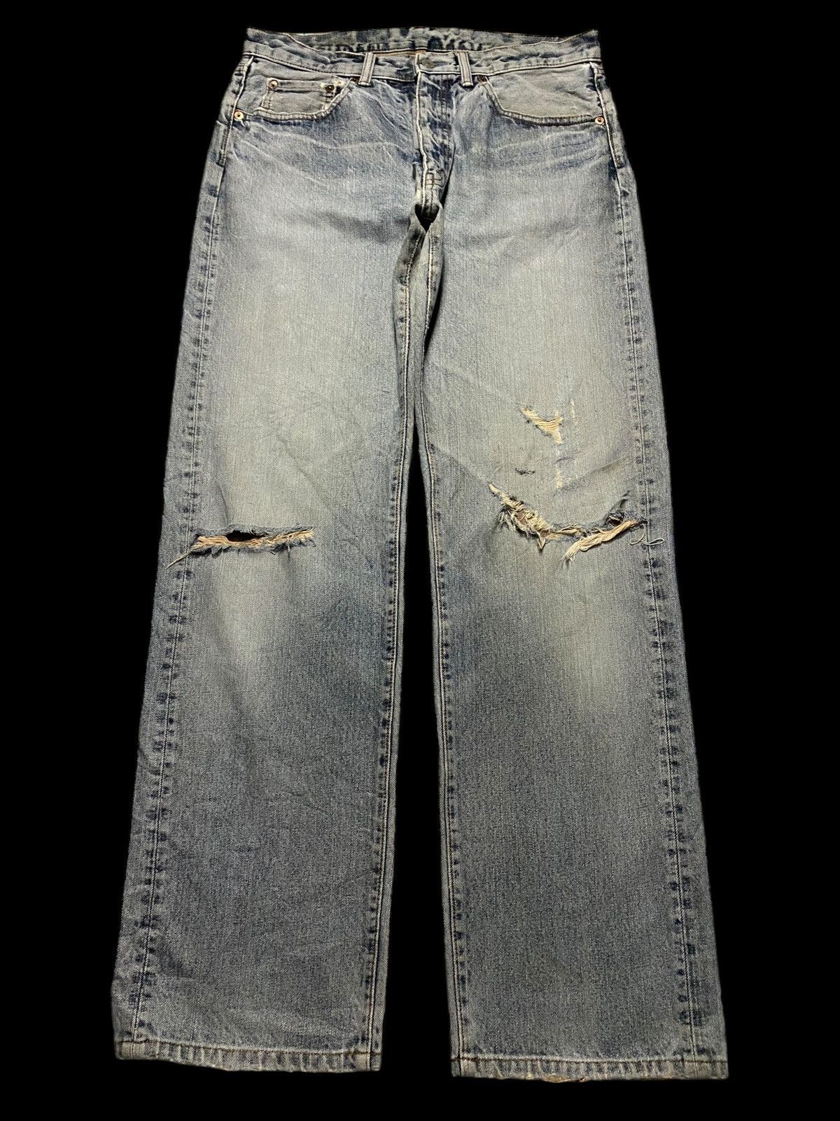 Japanese Brand Vintage Japanese Brands Grey & Blue Distressed Enough Baggy Size US 32 / EU 48 - 1 Thumbnail