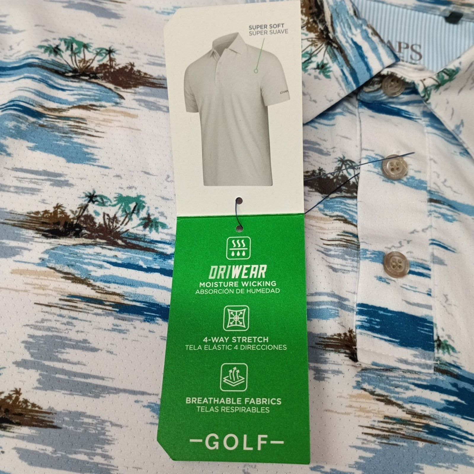 Chaps Chaps Printed Golf Polo Shirt Men's Size M White Stretch Size US M / EU 48-50 / 2 - 4 Thumbnail