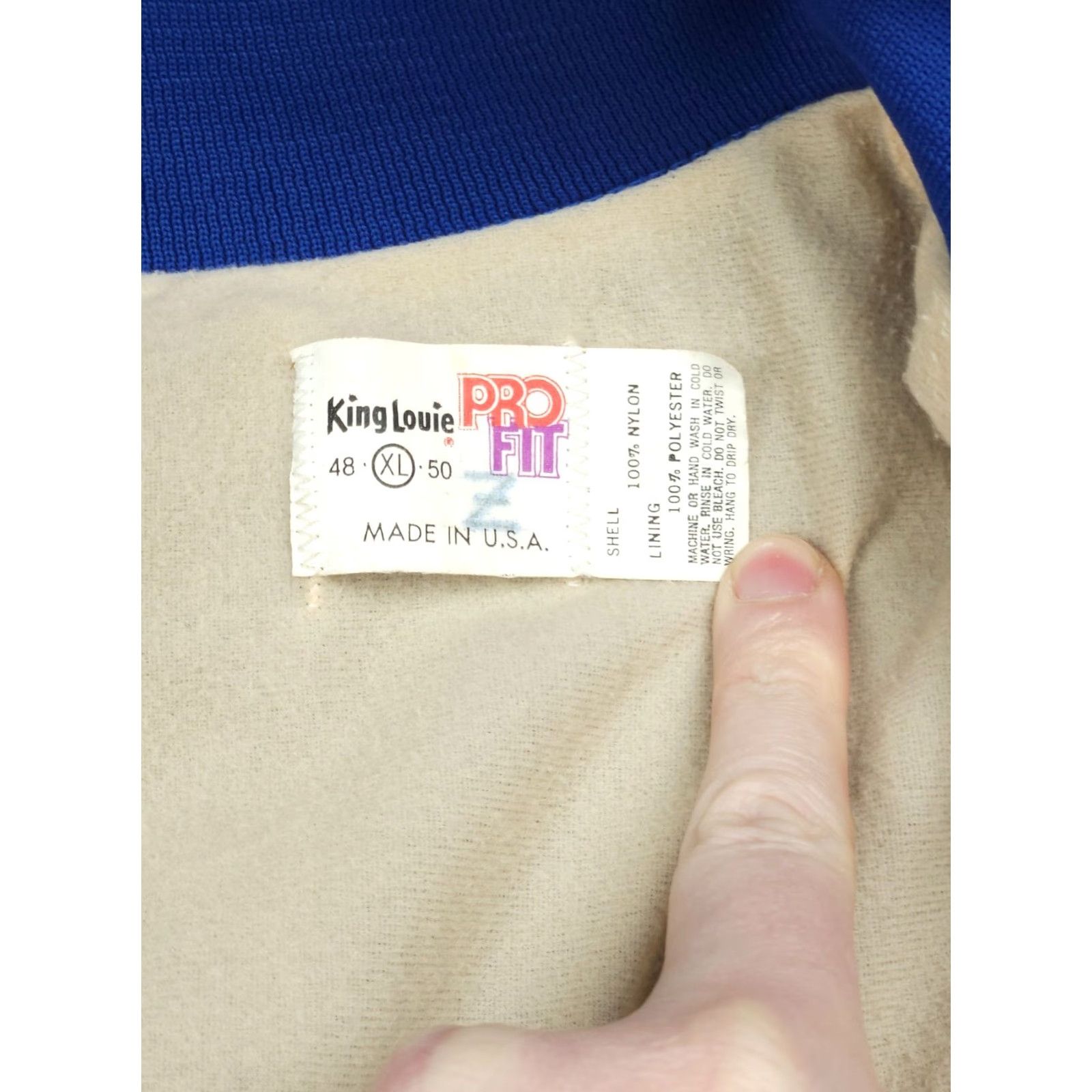 Vintage VINTAGE King Louie Satin Bomber Jacket Mens XL Blue Lined TRIPLE THREAT 3 Threat Jacket Mens XL Blue Satin Bomber Size US XL / EU 56 / 4 - 7 Thumbnail