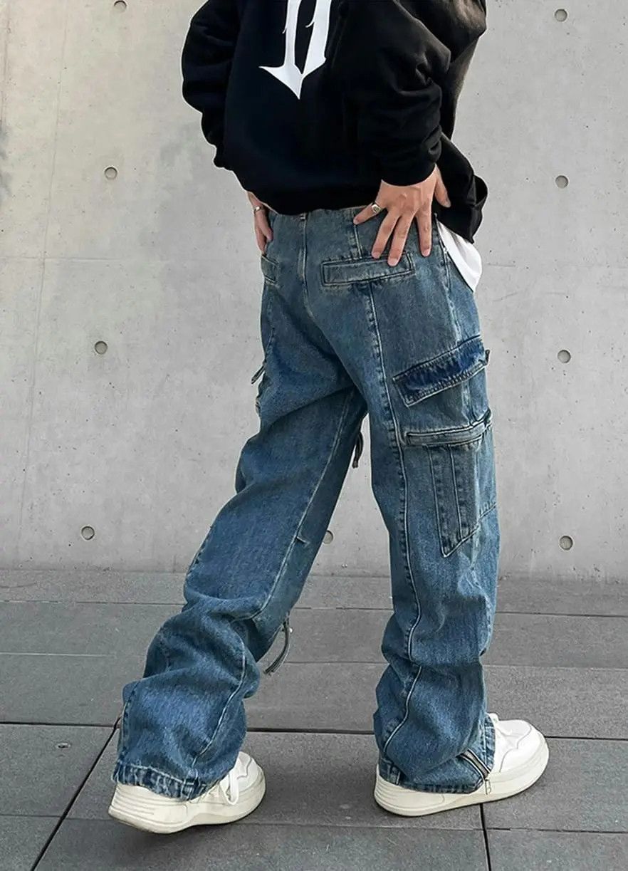 Japanese Brand × Jean Cargo Wide Leg Baggy Blue Denim Jeans Size US 32 / EU 48 - 4 Thumbnail