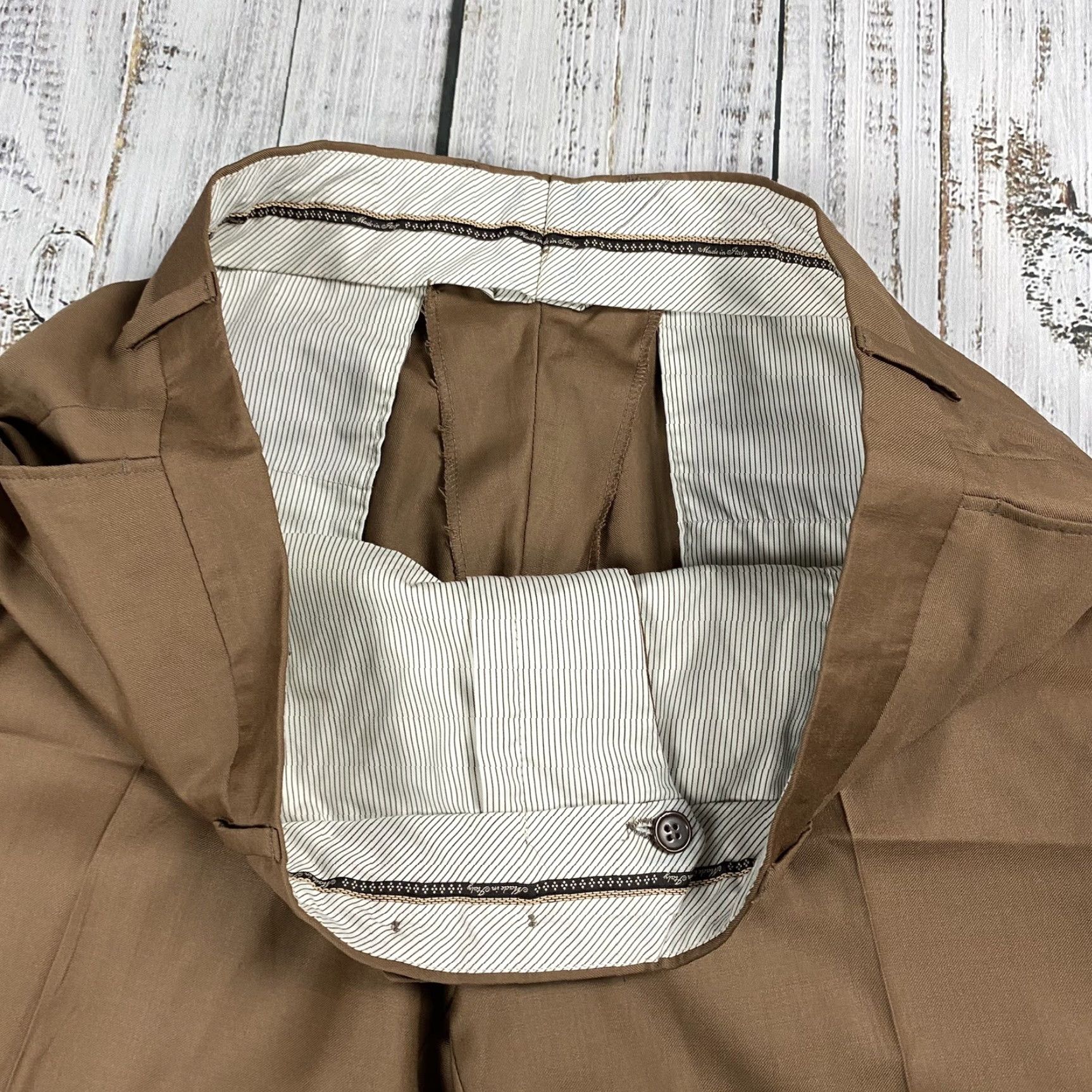 Nordstrom VINTAGE Italian Wool Dress Pants Flat Front Khaki Men 39x32 Winter Summer Spring Fall Size US 39 - 5 Thumbnail