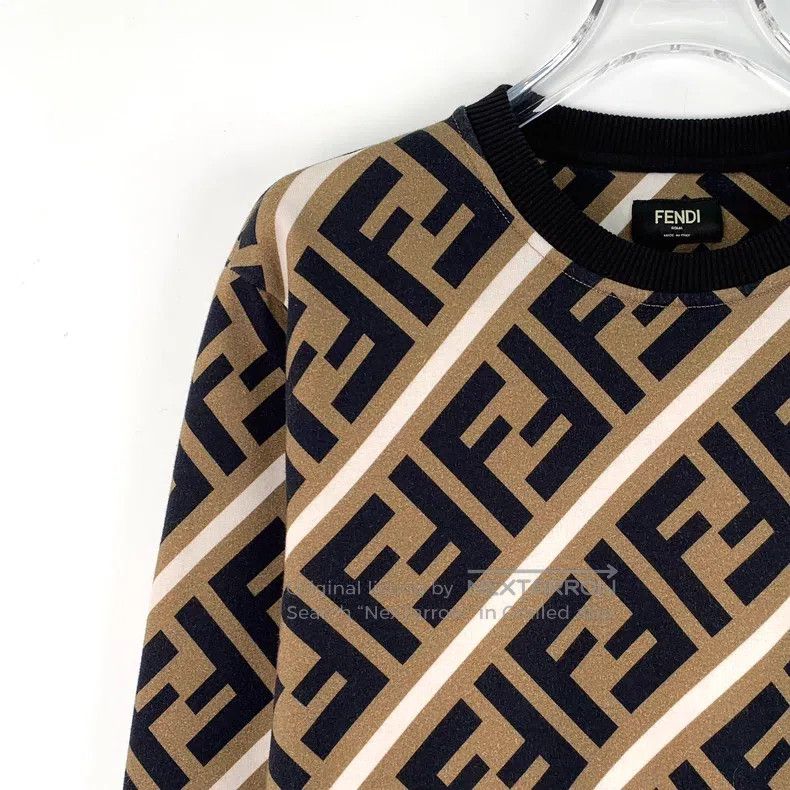 Fendi Fendi Dark Brown Logo Monogram Printed Cotton Crew Neck Lo Size S / US 4 / IT 40 - 3 Thumbnail