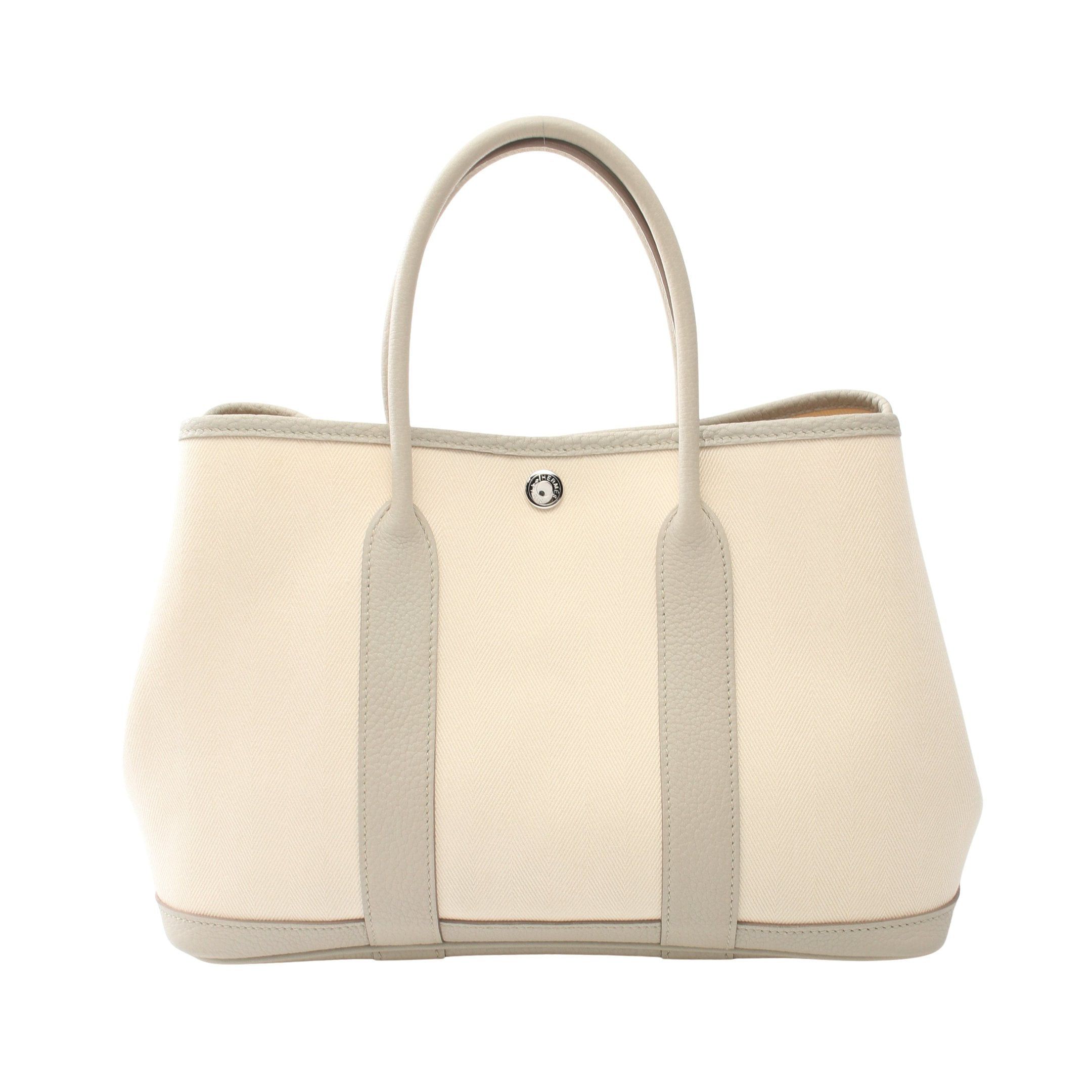 Hermes Hermes Garden Party Tpm Nata Betton Handbag Tote Bag Toile Chevron Leather Ivory Light Gray Silver Hardware Y Stamp Size ONE SIZE - 1 Thumbnail