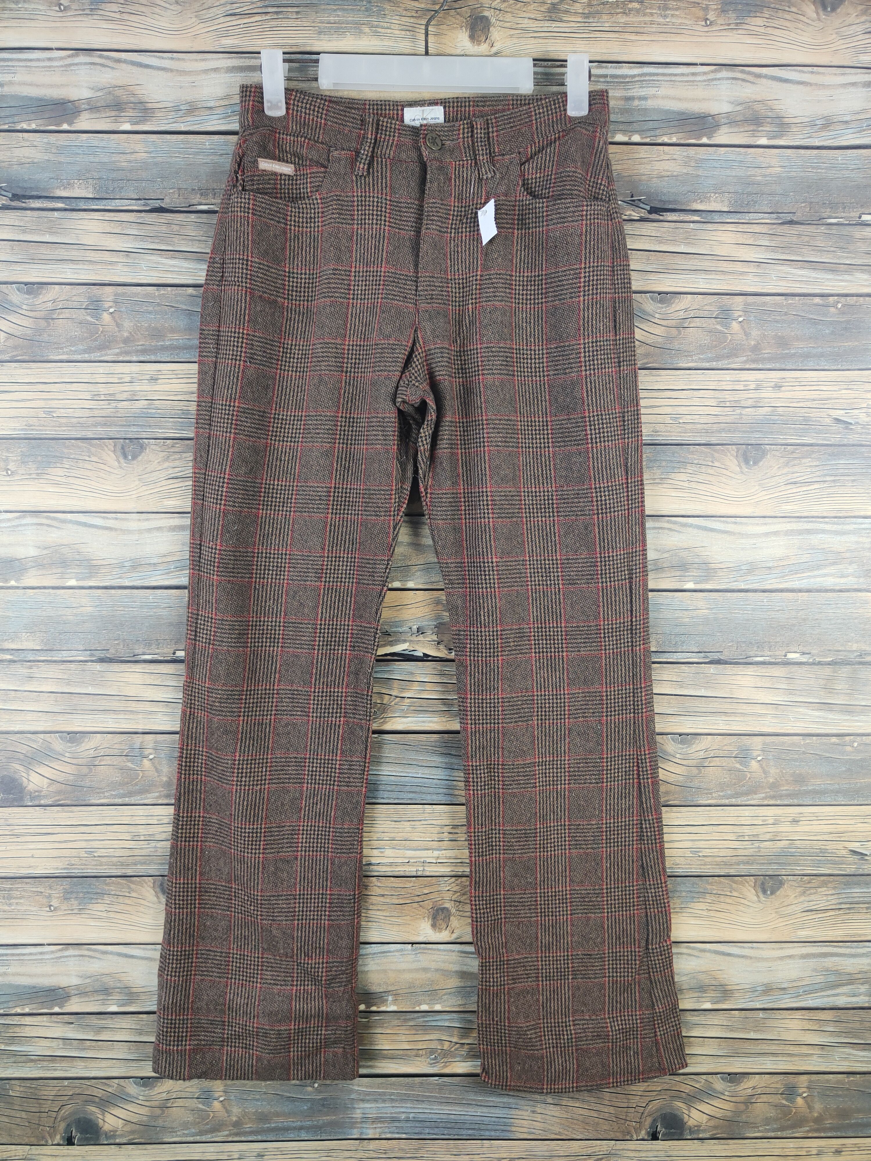 Calvin Klein DL Calvin Klein Brown checkered Wool Casual Pants #701 Size US 27 - 1 Thumbnail