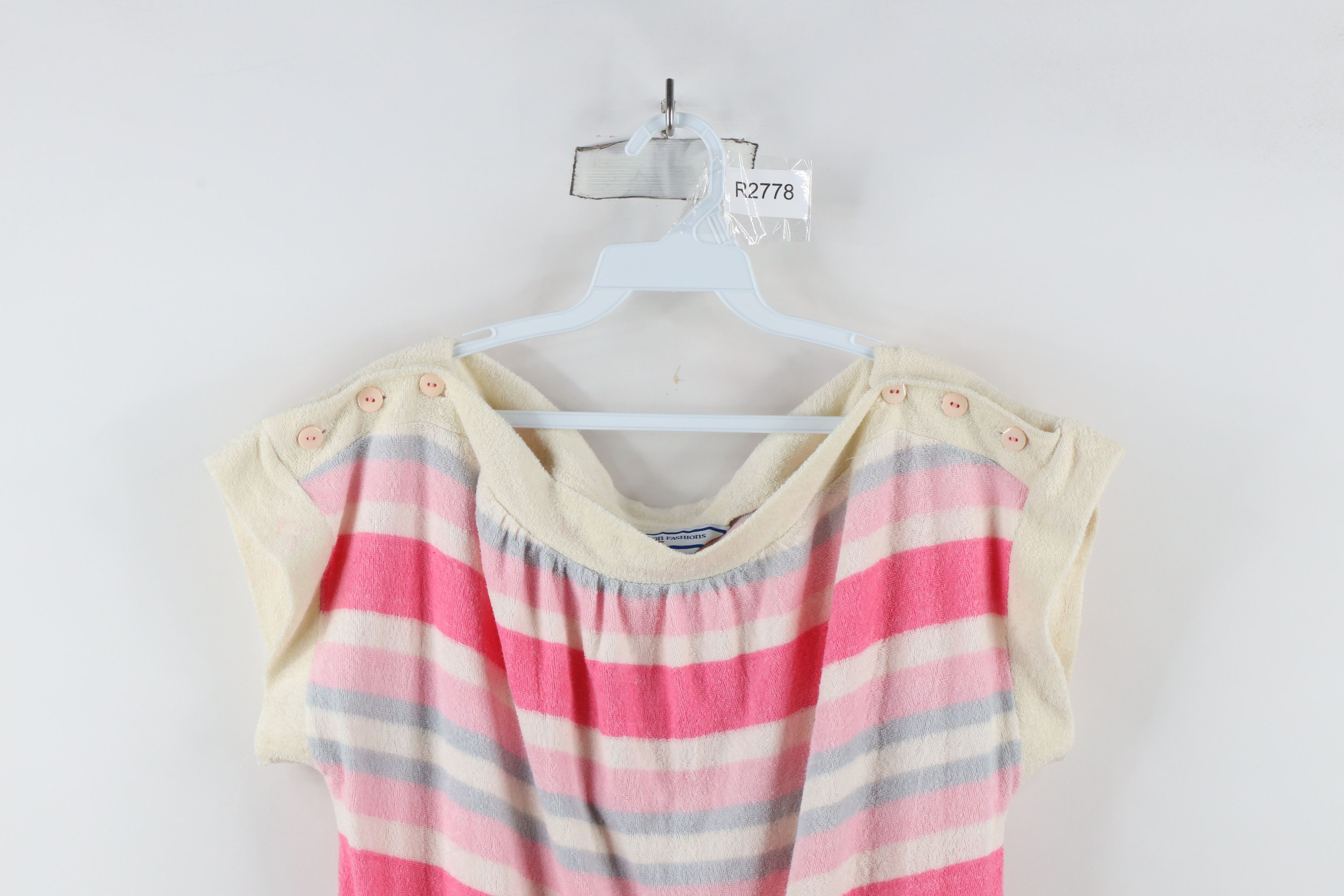 Vintage Vintage 70s Terry Cloth Striped Dolman Sleeve Romper Suit Size L / US 10 / IT 46 - 2 Thumbnail
