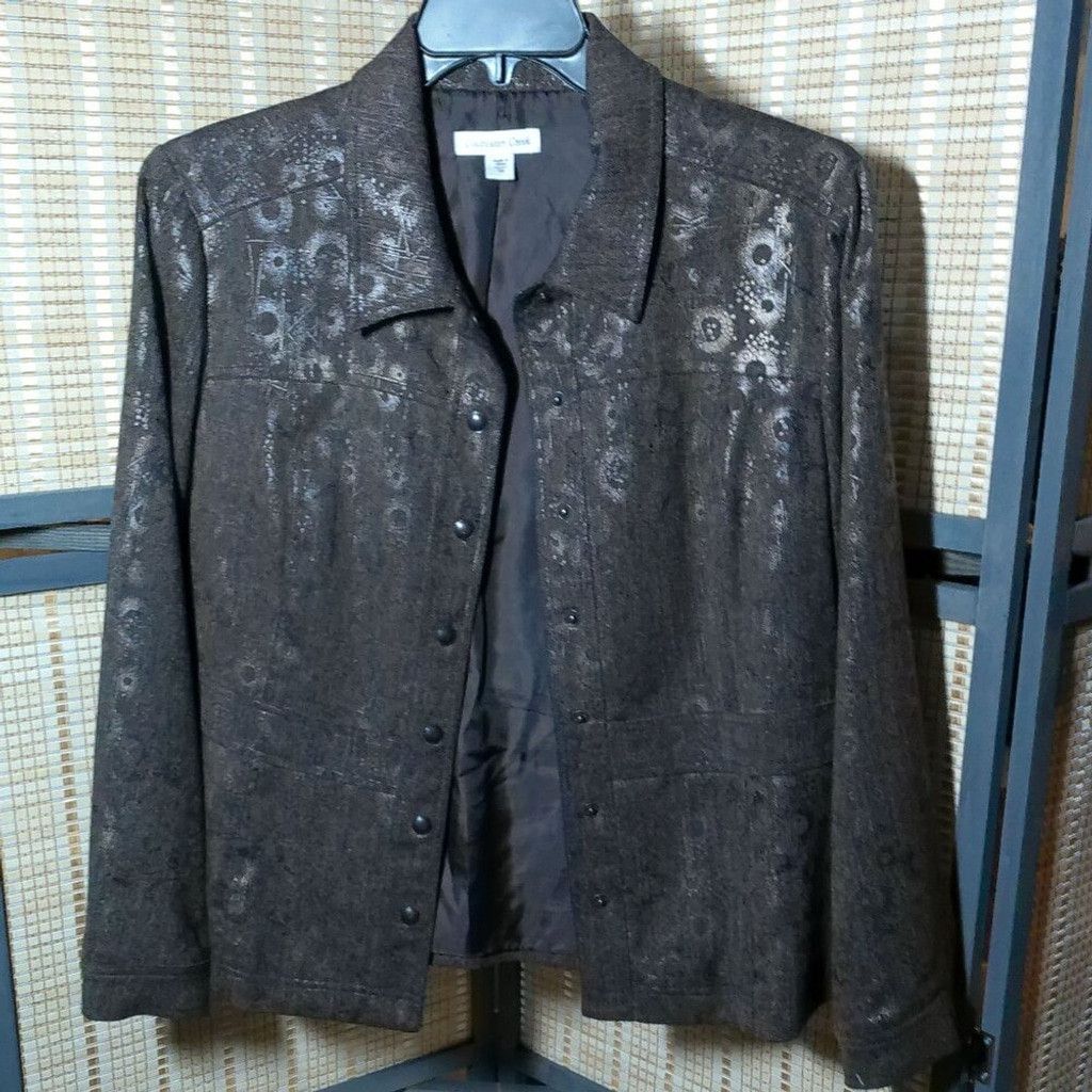 Coldwater Creek Coldwater Creek Chocolate Peplum Blazer w/ Metallic Accents Size XXL / US 16-18 / IT 52-54 - 3 Thumbnail