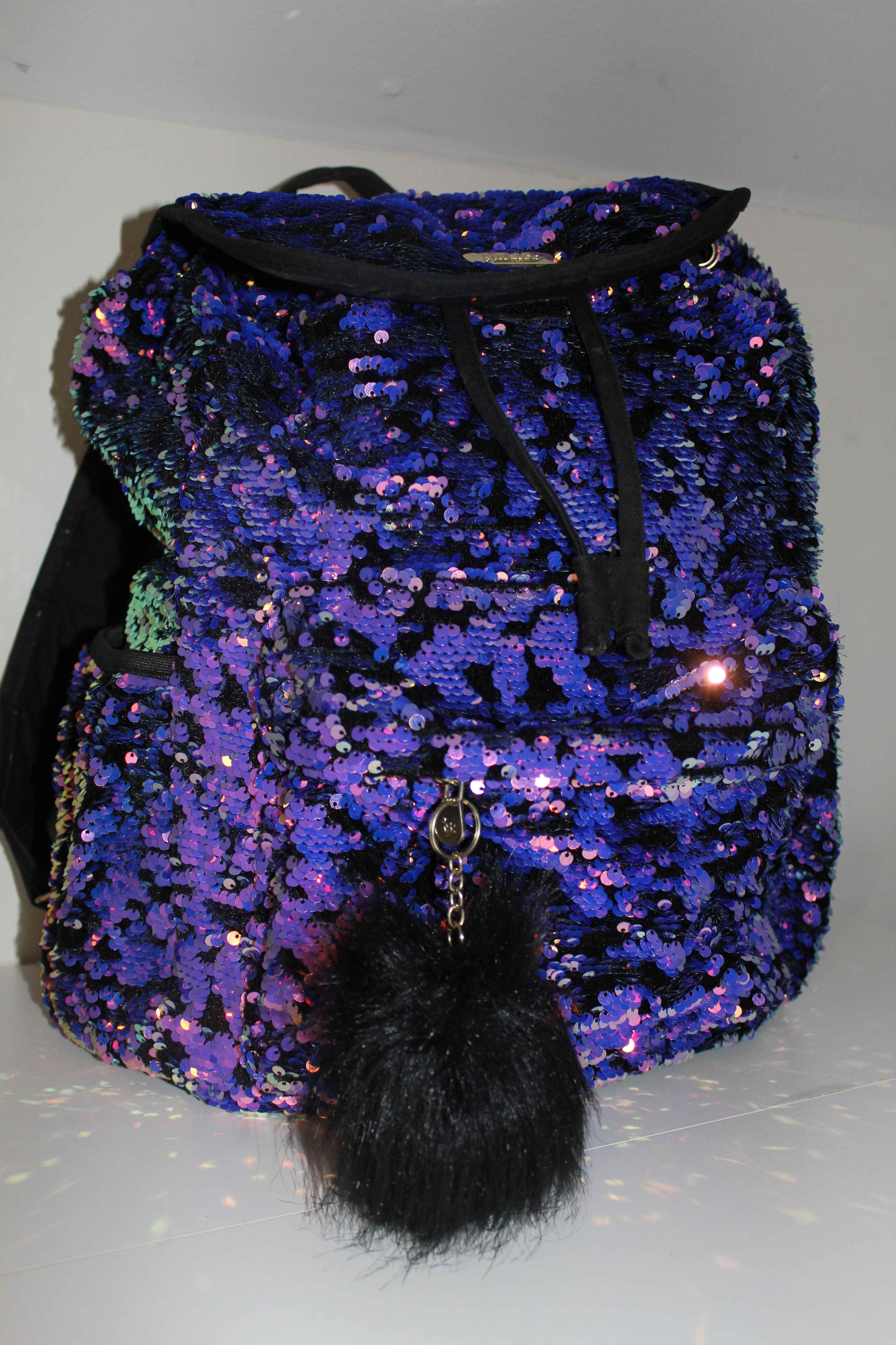 Other Justice Purple Black Forever Backpack Drawstring Sparkle Size ONE SIZE - 1 Thumbnail