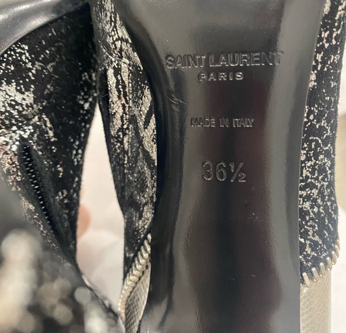 Saint Laurent Paris SAINT LAURENT Metallic Snakeskin Embossed Ankle Booties Size US 6.5 / IT 36.5 - 10 Thumbnail
