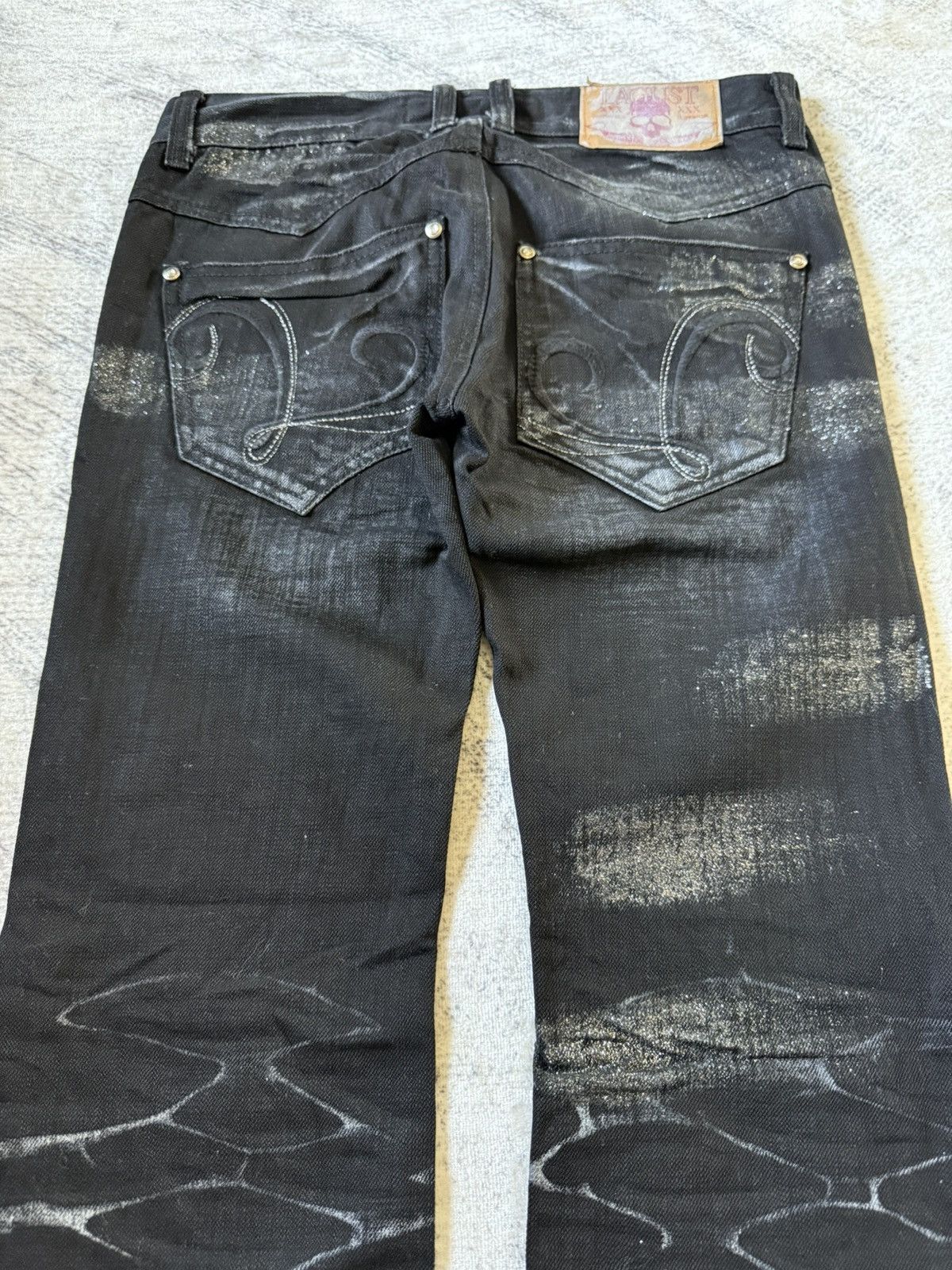 If Six Was Nine Lagust Japan Black Goth Cross Glitter Wax Coated Jeans Size US 28 / EU 44 - 11 Thumbnail