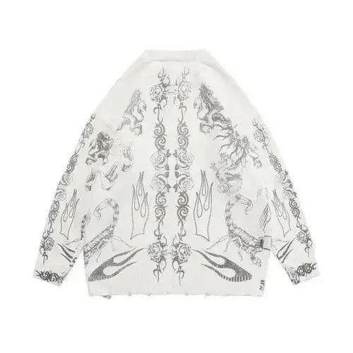 Other Grunge y2k goth skull tribal print knit White sweater Size US L / EU 52-54 / 3 - 4 Thumbnail