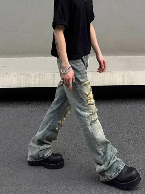 Jean Washed and ripped street hip-hop baggy jeans Size US 31 - 5 Thumbnail