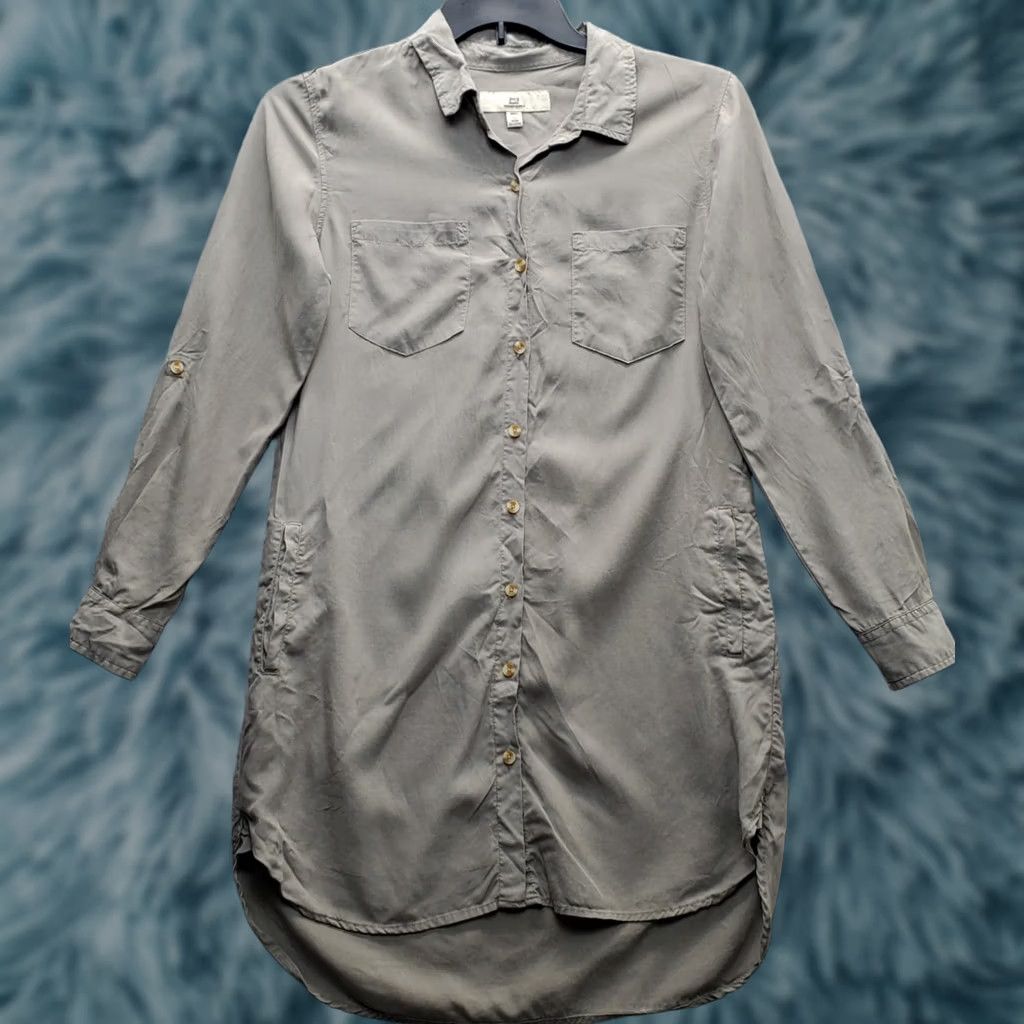 Vintage Thread & Supply Shirt Dress Women's S Gray Lyocell Roll Tab Sleeve Button Front Size S / US 4 / IT 40 - 1 Thumbnail