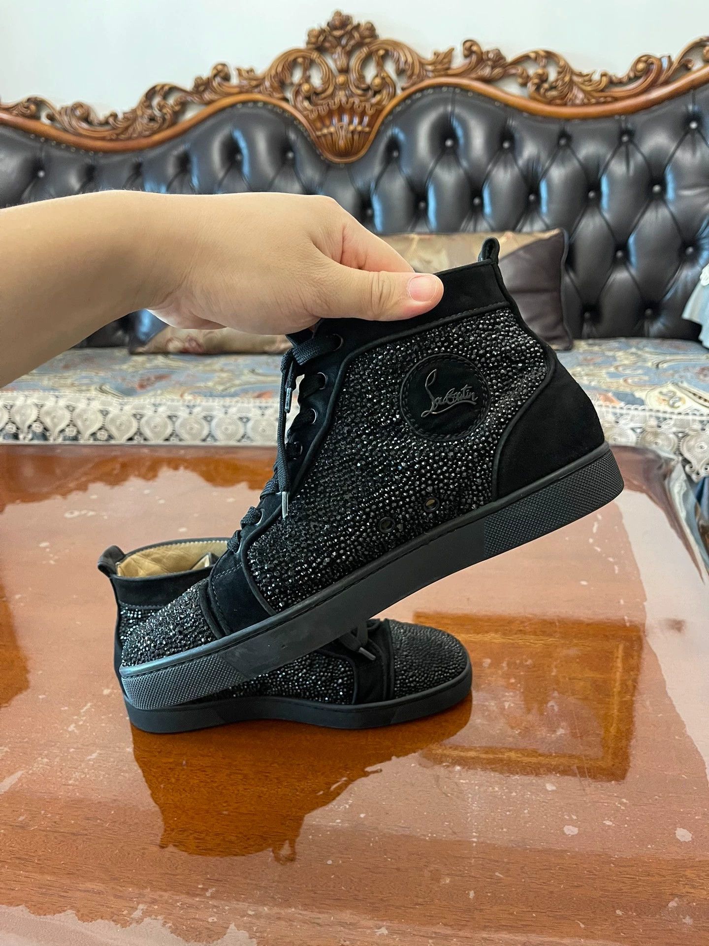 Christian Louboutin CL Men's 40.5 Black Paved Diamond Shoes - Shiny, Like New Size US 7.5 / EU 40-41 - 5 Thumbnail