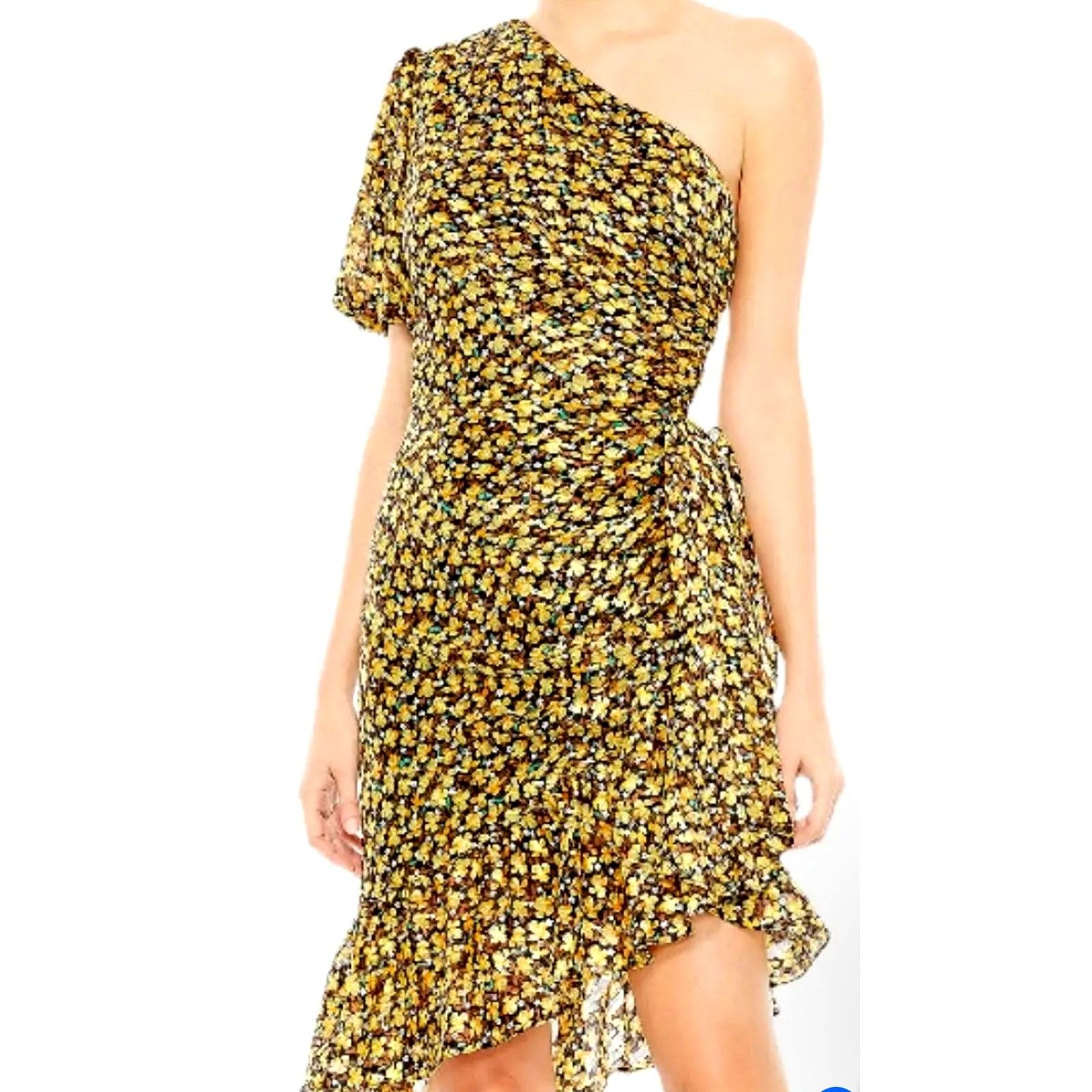 Other Mac Duggal Black Floral Draped 1 Sleeve Ruffled Hem Dress 2 Size XS / US 0-2 / IT 36-38 - 3 Thumbnail