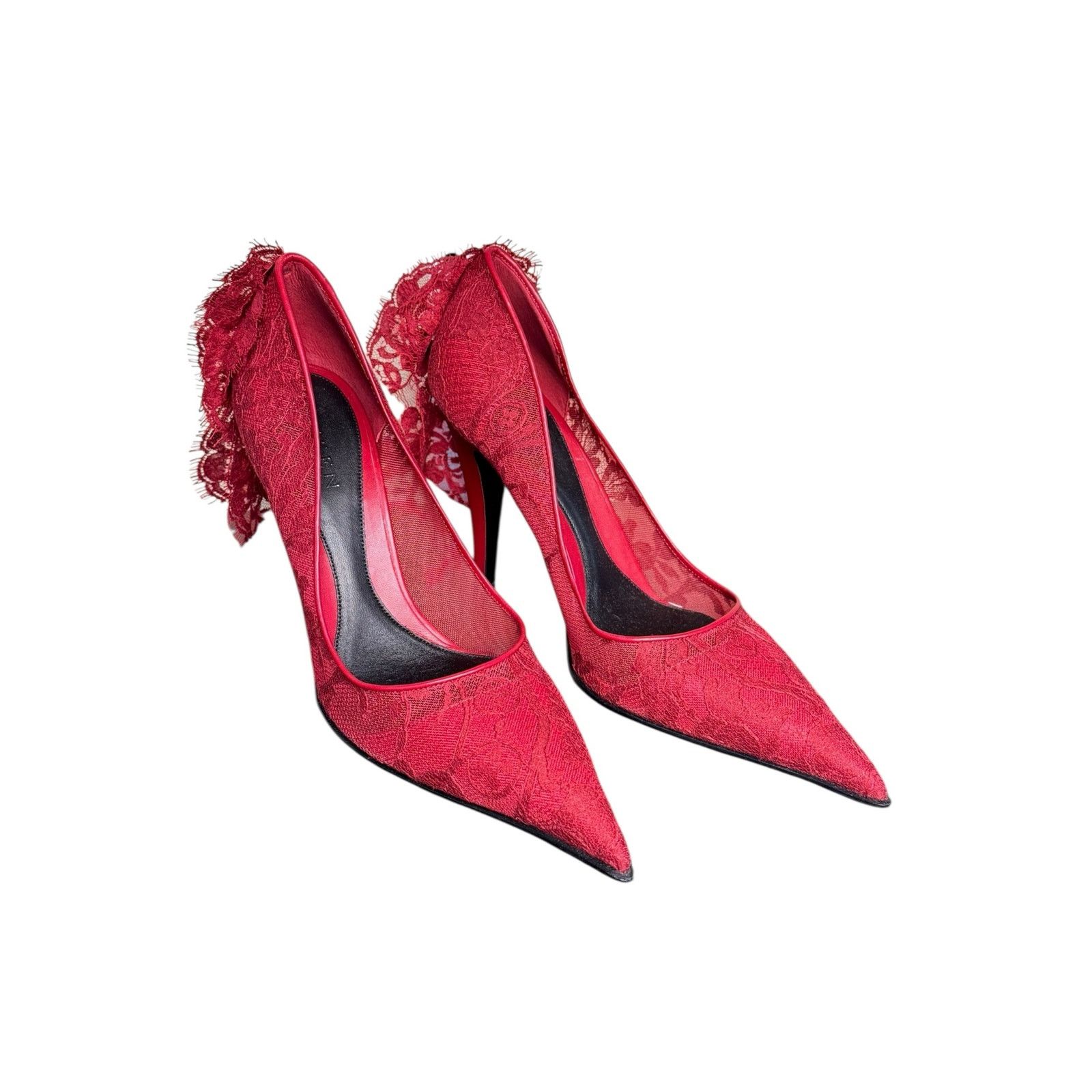Alexander McQueen Alexander McQueen Drape Lace Pointed Toe Pump Crimson Sz 40 Size US 10 / IT 40 - 6 Thumbnail