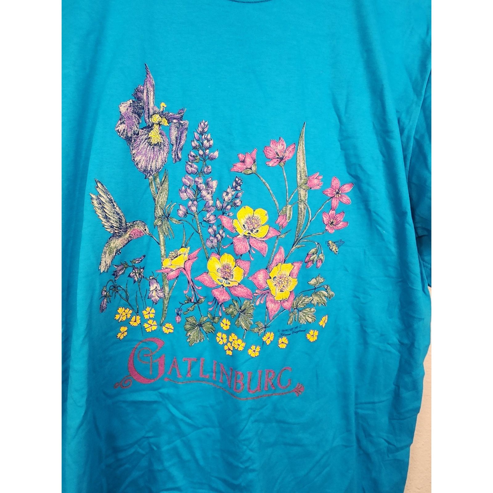 Jerzees Vintage Gatlinburg Shirt Jerzees Flowers Floral Blue Tee 90s Size US L / EU 52-54 / 3 - 2 Thumbnail