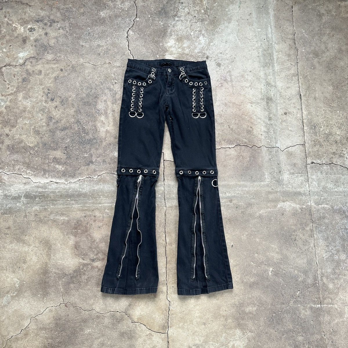 Beauty Beast × Seditionaries Vintage Banned Alternative Punk Ringed Zip Flared Pants Size 28" / US 6 / IT 42 - 1 Thumbnail