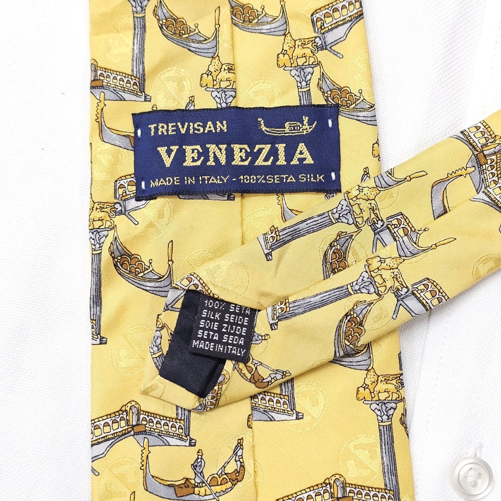 Vintage VINTAGE Trevisan Venezia Necktie Men Yellow Silk Tie Italy EUC 59" Office Preppy Tie Size ONE SIZE - 5 Thumbnail