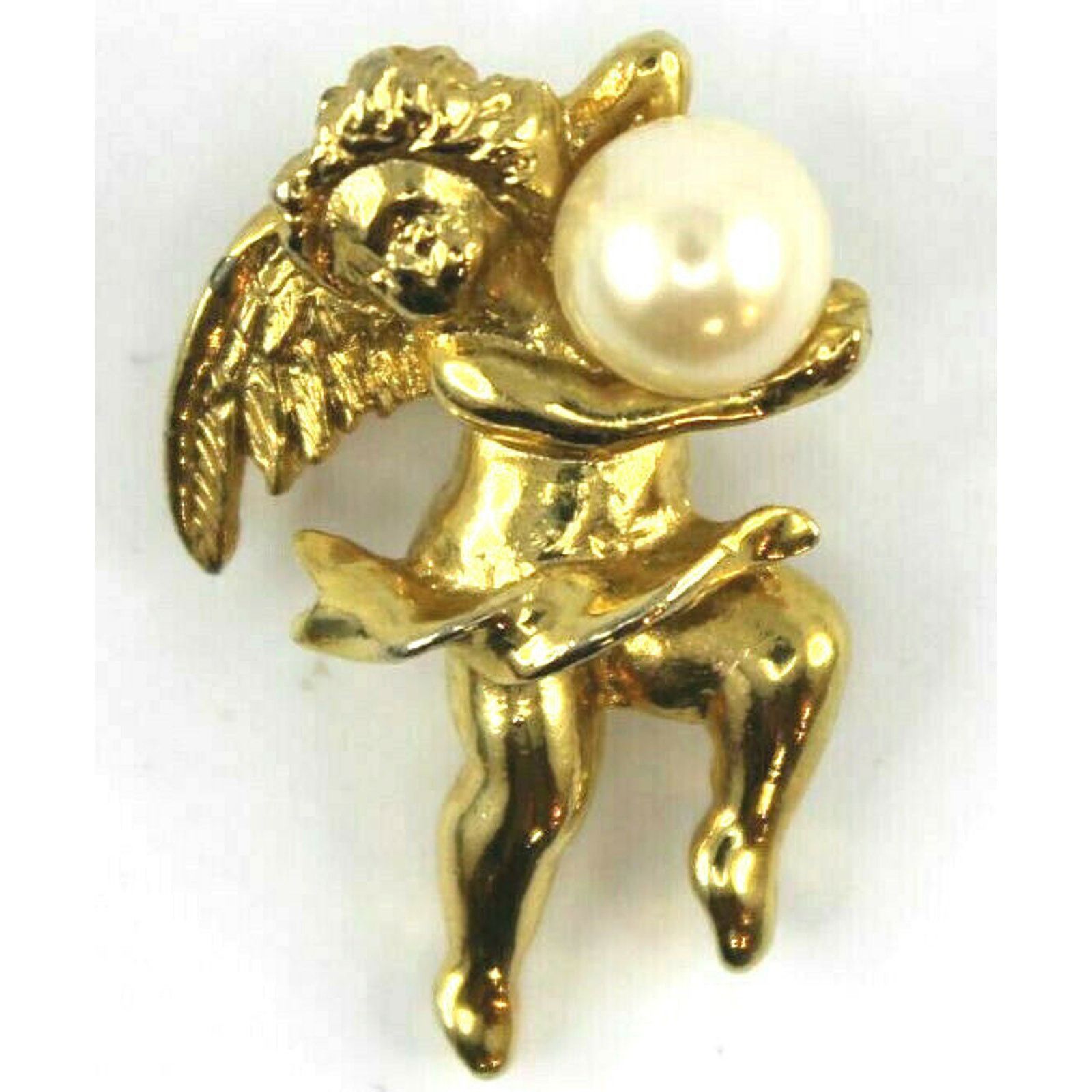 Other Tiny 1-1/4 Inch Goldtone Angel Holding Pearl Brooch Pin Size ONE SIZE - 1 Thumbnail