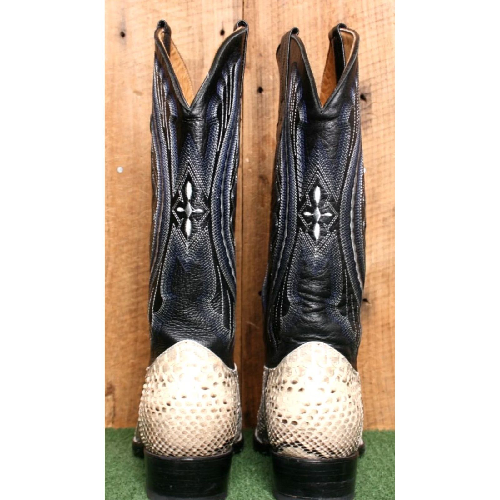 Vintage Don Cuco's Western Boots MEX 26 EEE ≈ US 7.5 EE Men's Snakeskin Leather Black Brown Western Cowboy Pull On Boots Size US 8 / EU 41 - 5 Thumbnail