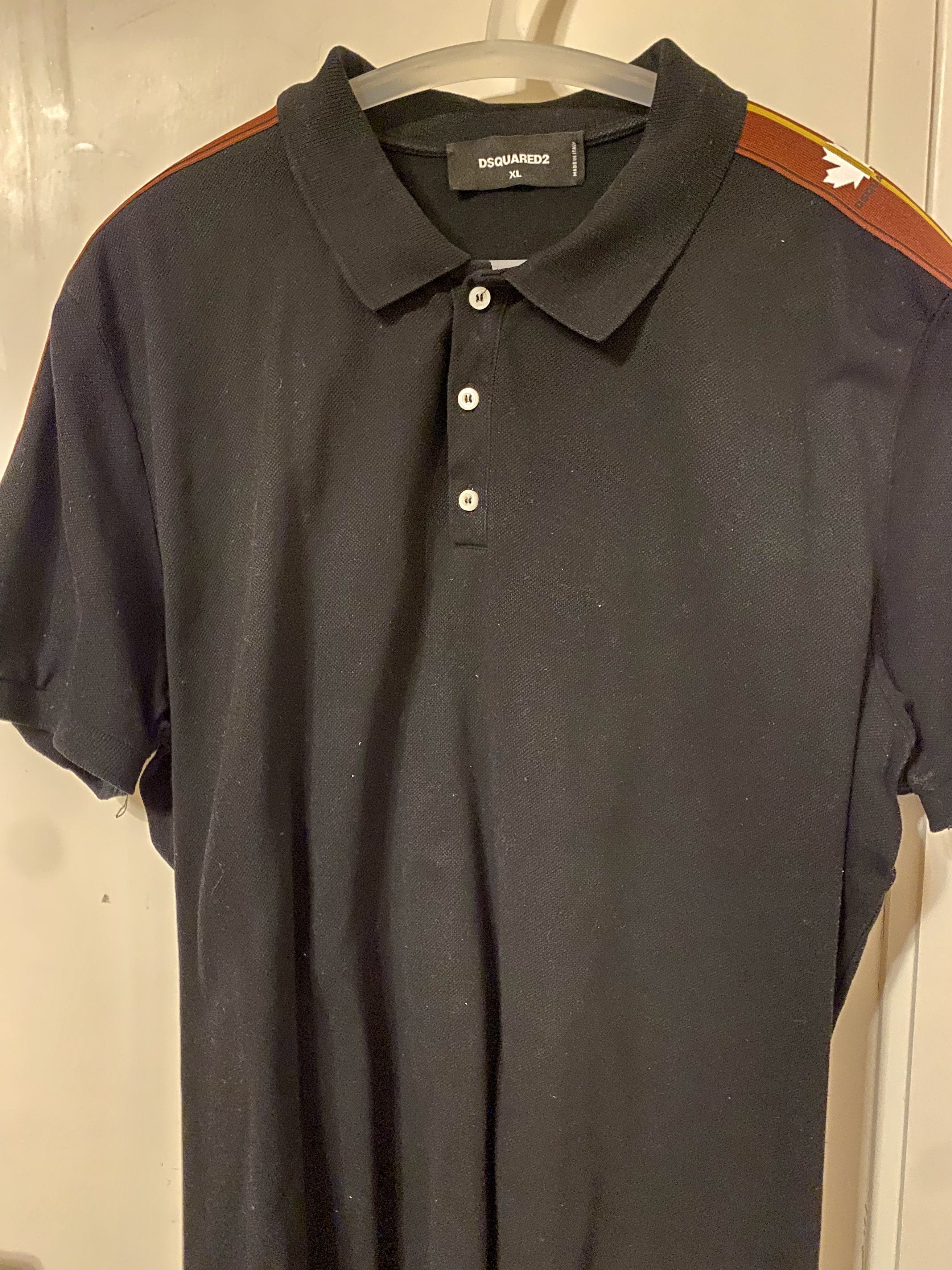 image of Dsquared2 Polo Stripe Logo Black Brown Marple Limited, Men's (Size XL)