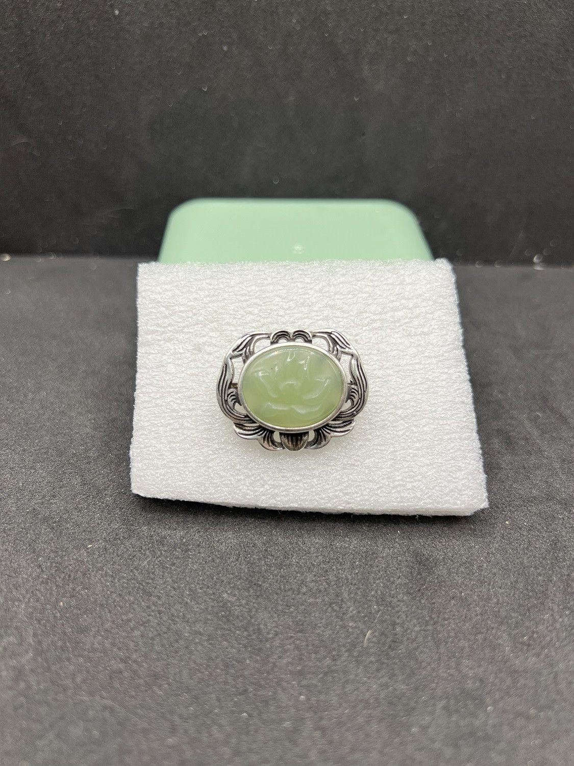 Jewelry Green Lotus Jade Silver Brooch Pin Size ONE SIZE - 1 Thumbnail