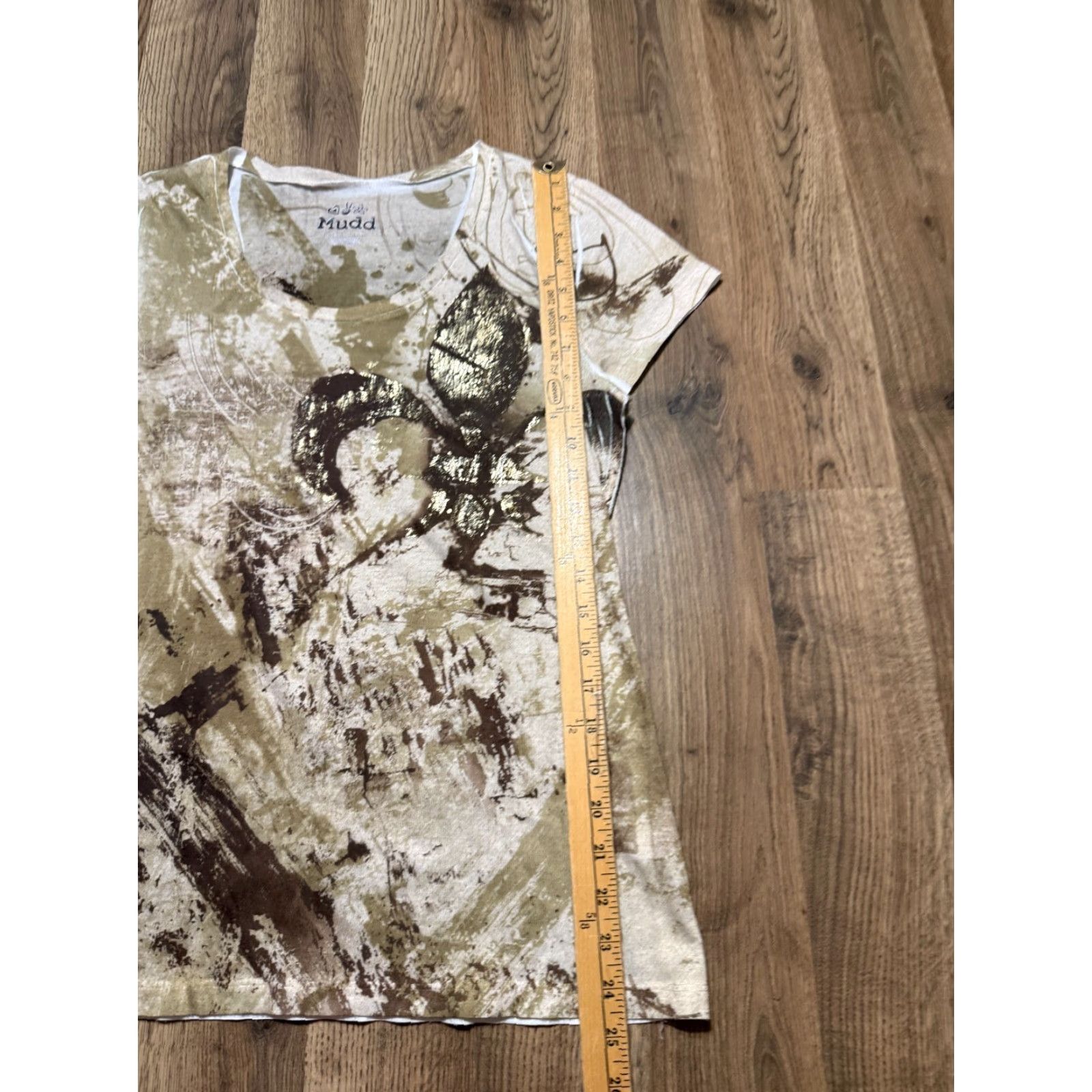 Gloverall Mudd Shirt XL T-Shirt, Brown White Gold Allover Print, Womens, Regular, Casual, Basic, Tees Size XL / US 12-14 / IT 48-50 - 7 Thumbnail
