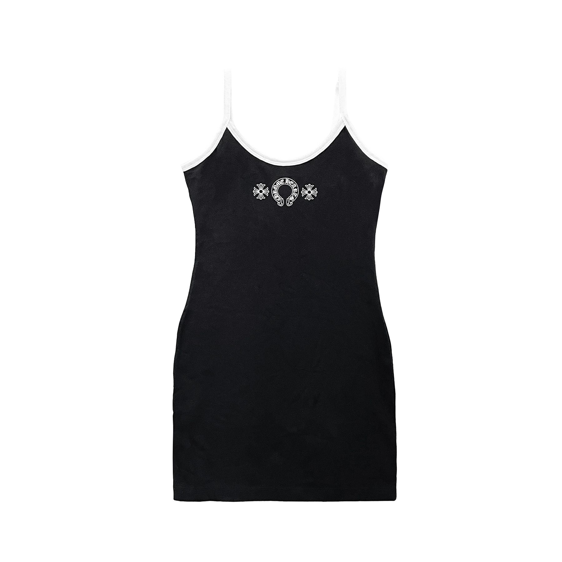 chrome heart tank dress Size L 100% Authentic Hearts T-Bar Cross Rib Top Black Large White Horseshoe Tank top Dress featuring the iconic blue and white horseshoe logo NEW CHROME HEARTS X DEADLY