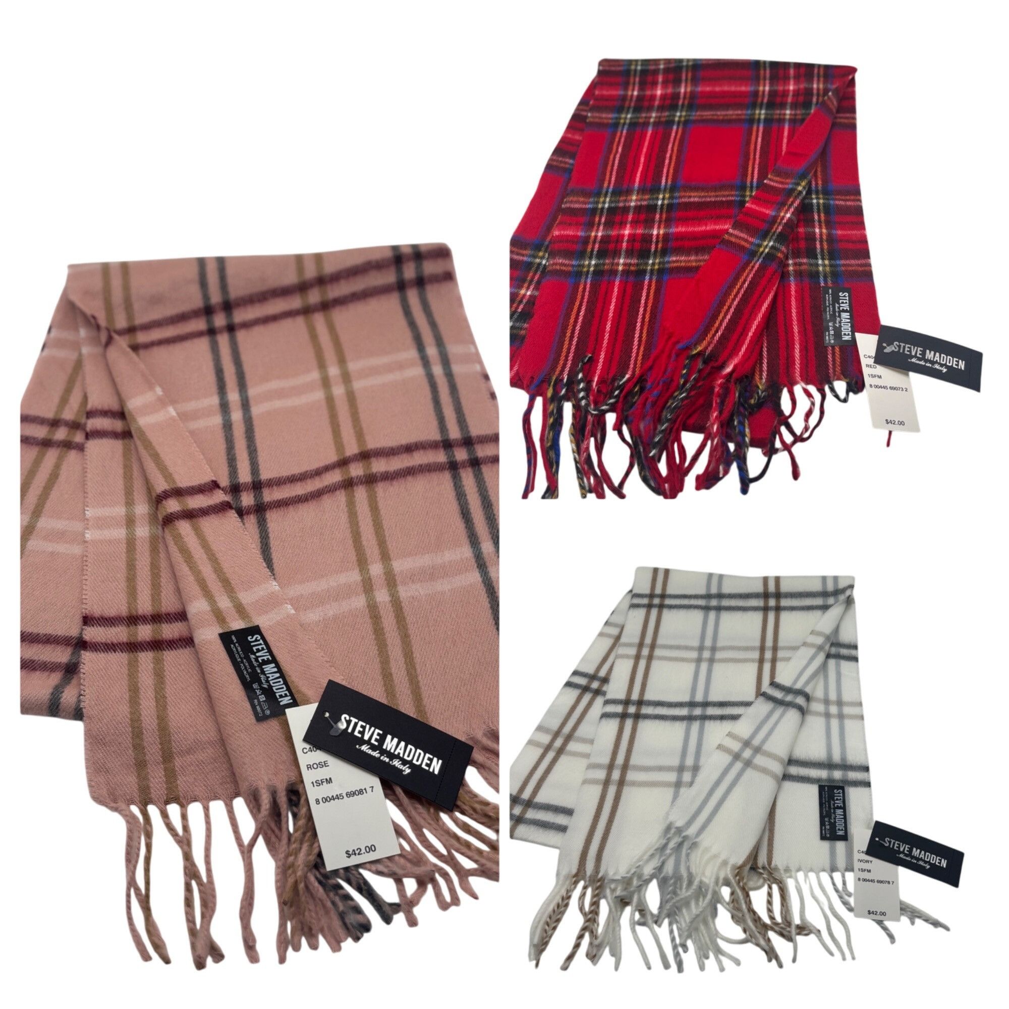 Steve Madden Set of 3 Steve Madden Plaid Muffler Scarves Made in Italy Size ONE SIZE - 1 Thumbnail