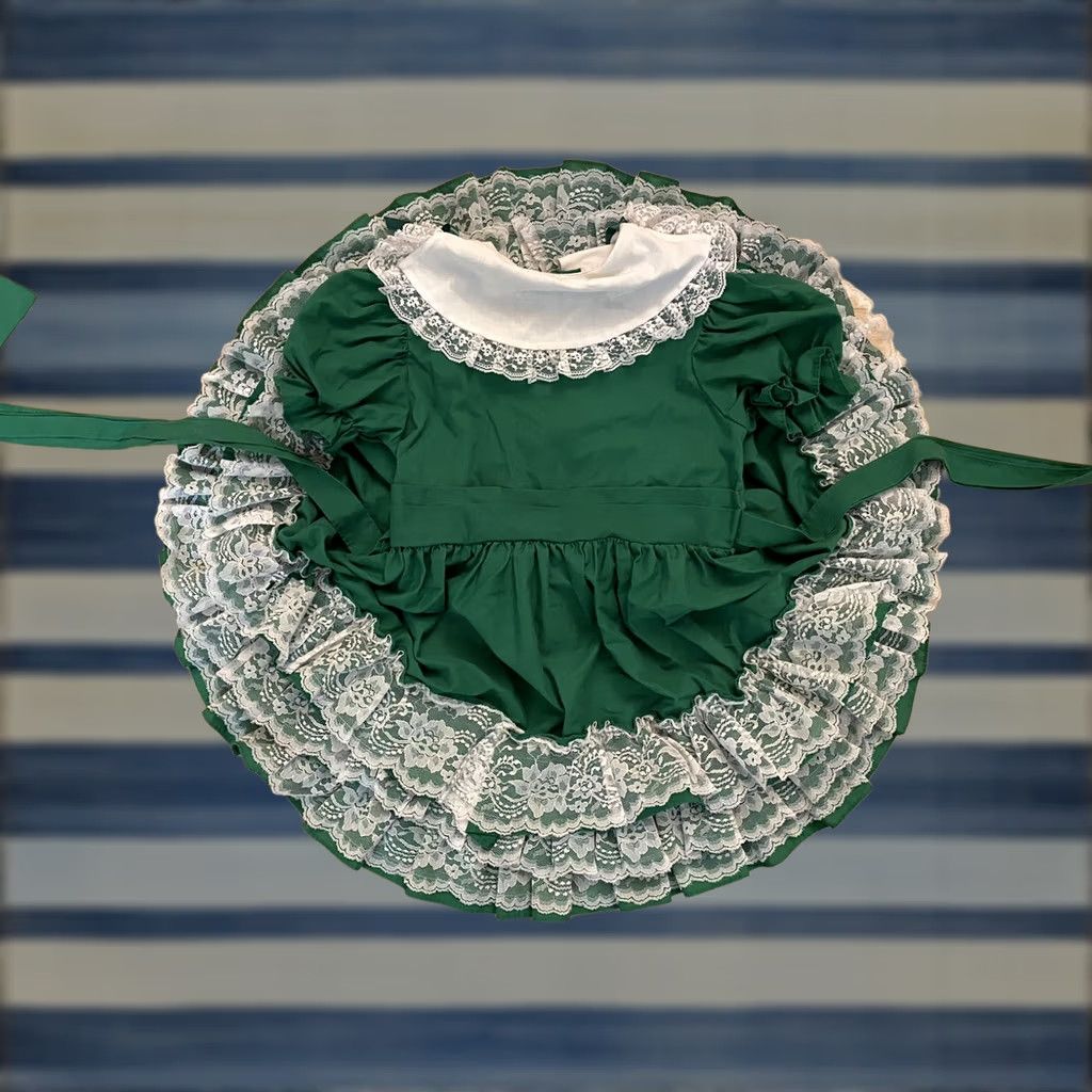 Vintage VINTAGE Martha's Miniatures Dress Girls Pageant Full Circle Ruffle Green White Sz 6X Size ONE SIZE - 1 Thumbnail