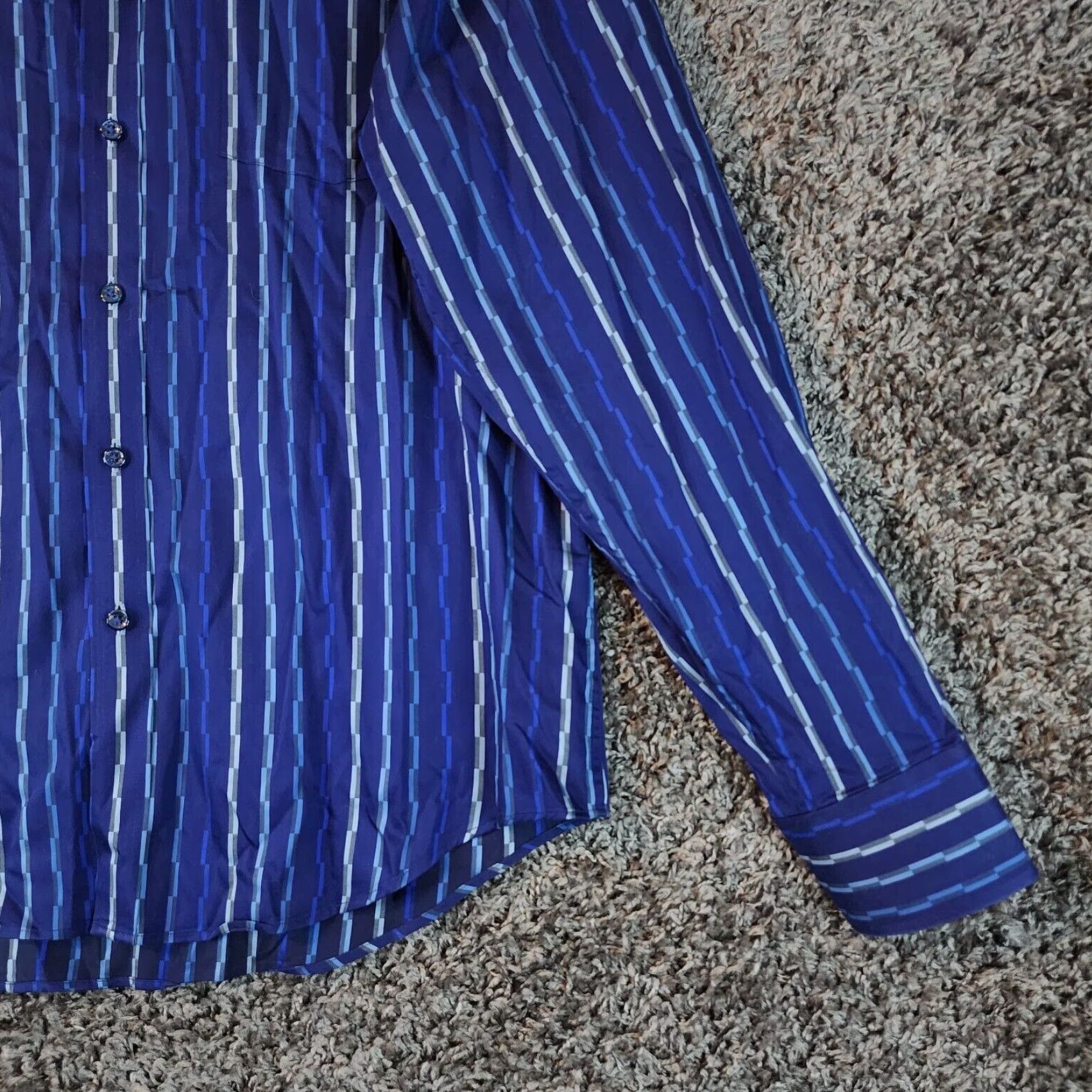 BUGATCHI VINTAGE Bugatchi Uomo Men's Long Sleeve Blue Striped Shirt Large Regular Fit Button Up Size US L / EU 52-54 / 3 - 2 Thumbnail