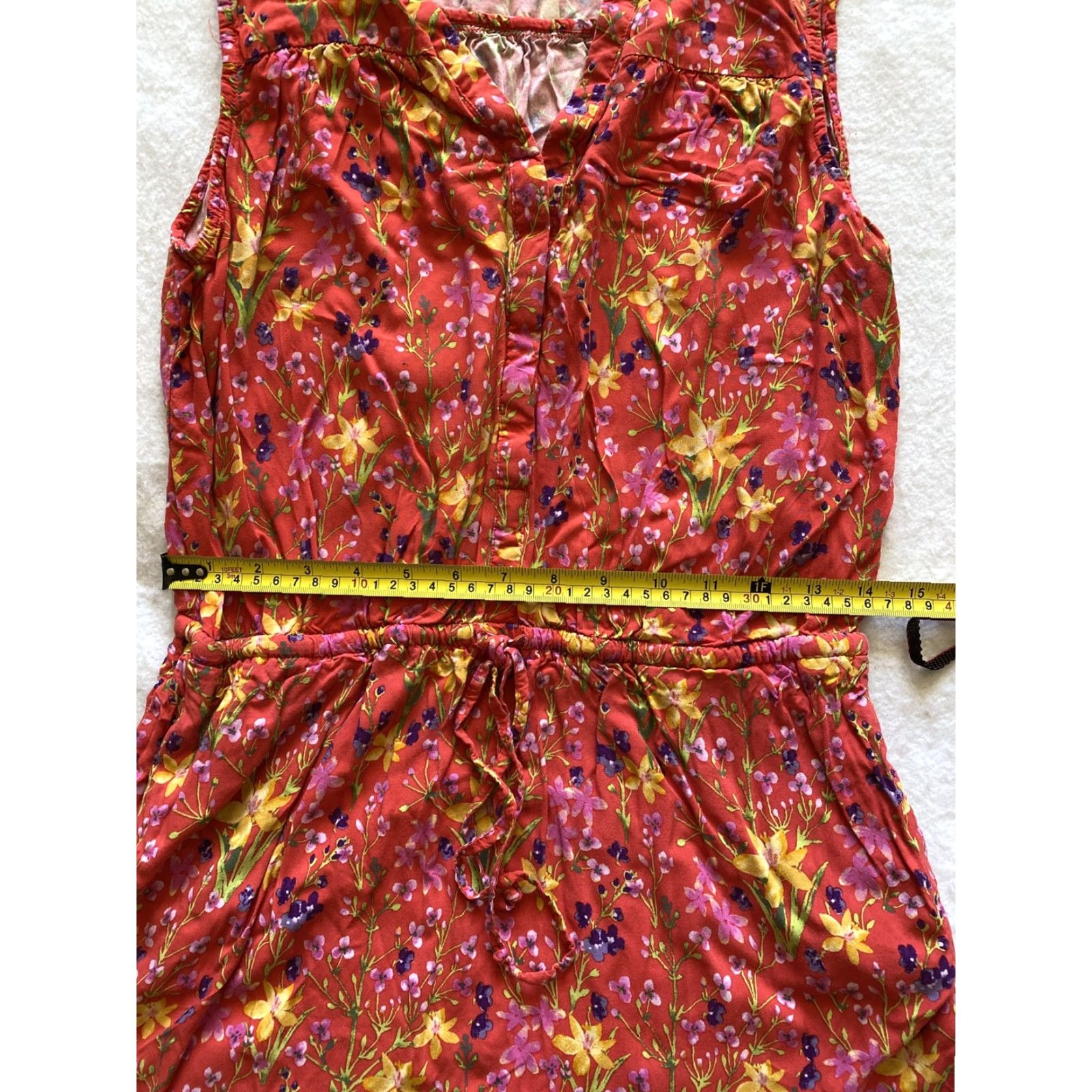 Gap GAP Red Floral Mini Dress Sleeveless V-Neck Drawstring Waist M Women’s Short Casual Spring Summer Fall Multicolor Flower Pattern Dress Size M / US 6-8 / IT 42-44 - 6 Thumbnail