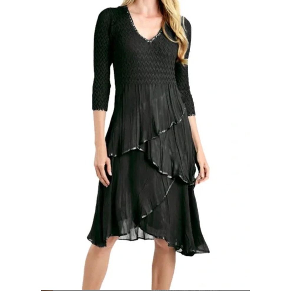 Other Komarov Tiered V-Neck Midi Dress Black Size M / US 6-8 / IT 42-44 - 11 Thumbnail