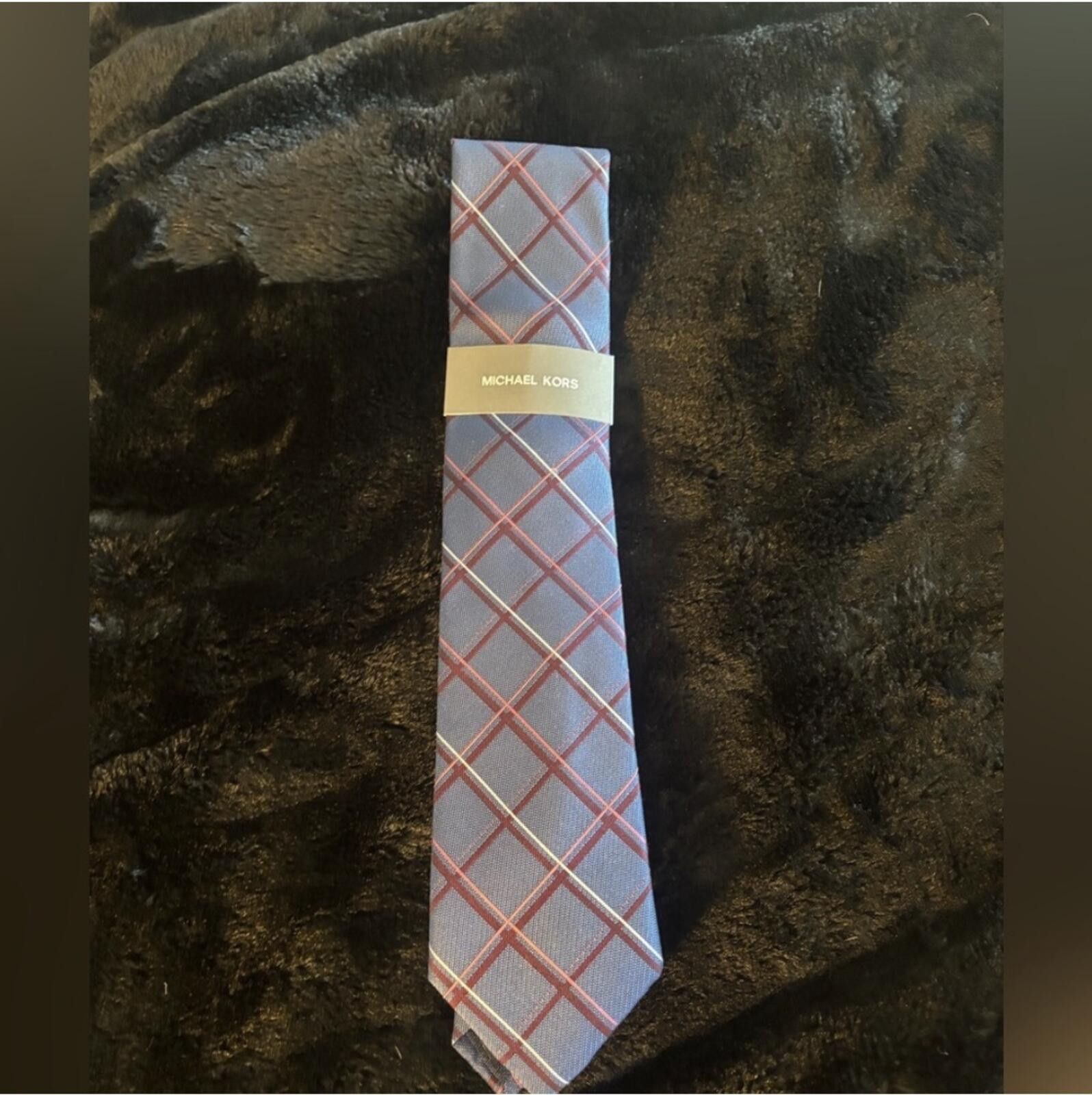 Michael Kors ( Michael Kors) Blue and Red Plaid Men's Tie Size ONE SIZE - 2 Thumbnail