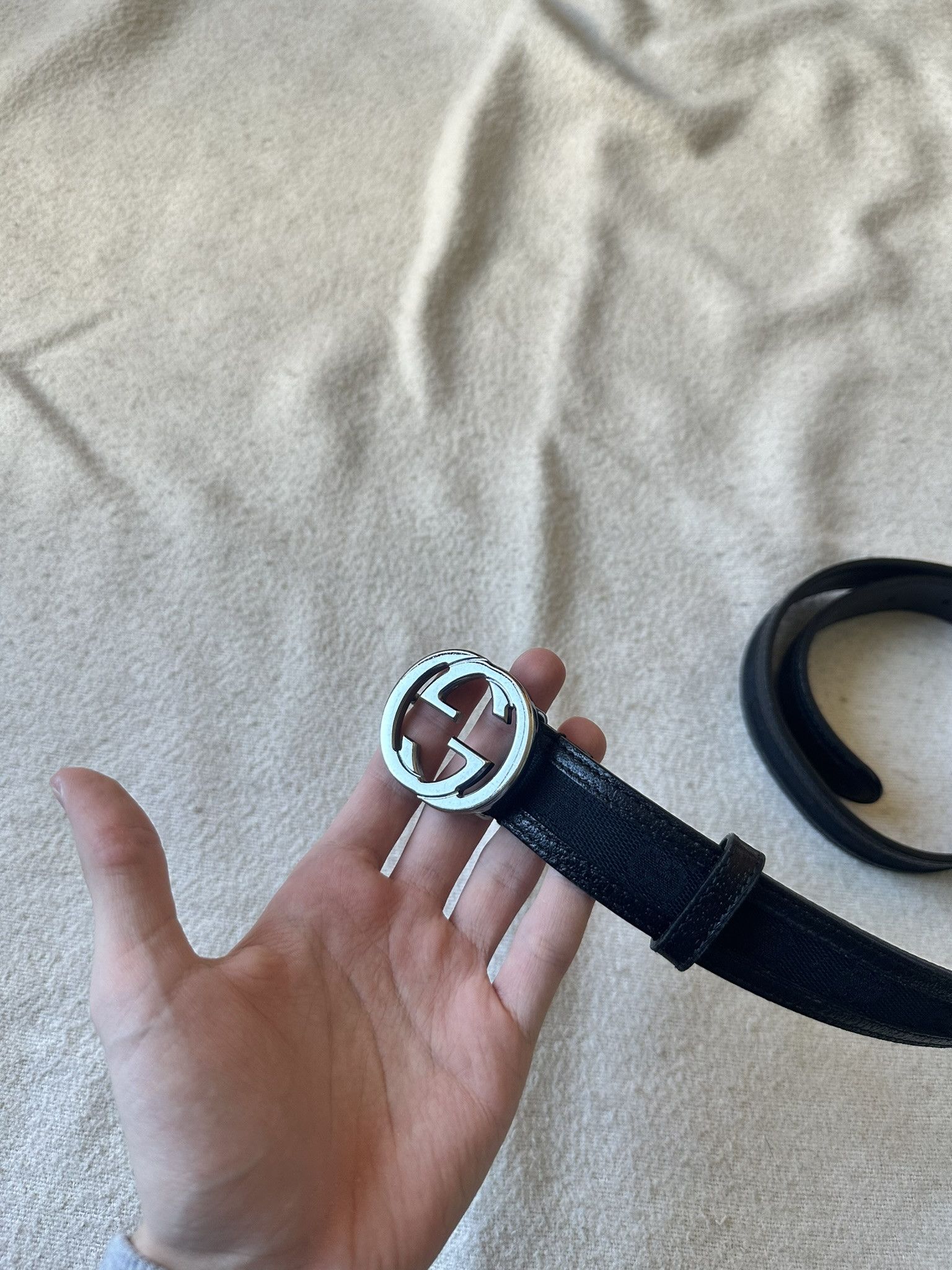 Gucci Gucci Belt Thin Monogram Leather and Canvas Black Size ONE SIZE - 3 Thumbnail