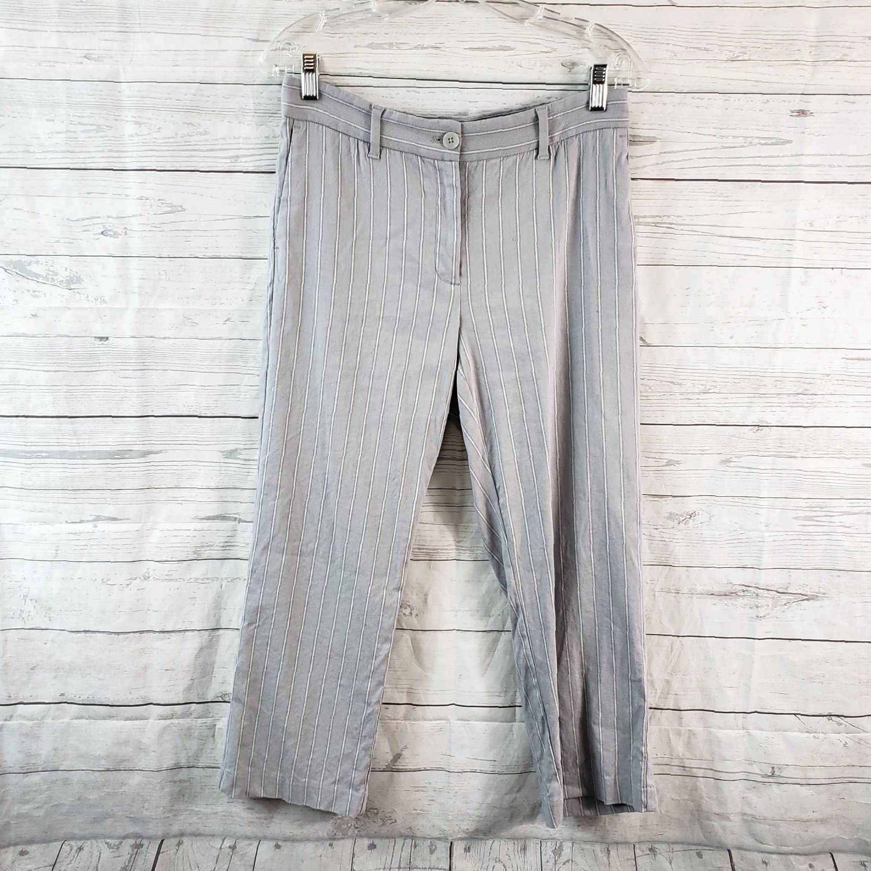 J. Jill J Jill Womens Linen Stretch Cropped Pants Sz 6 Gray Striped Mid Rise Size 28" / US 6 / IT 42 - 2 Thumbnail