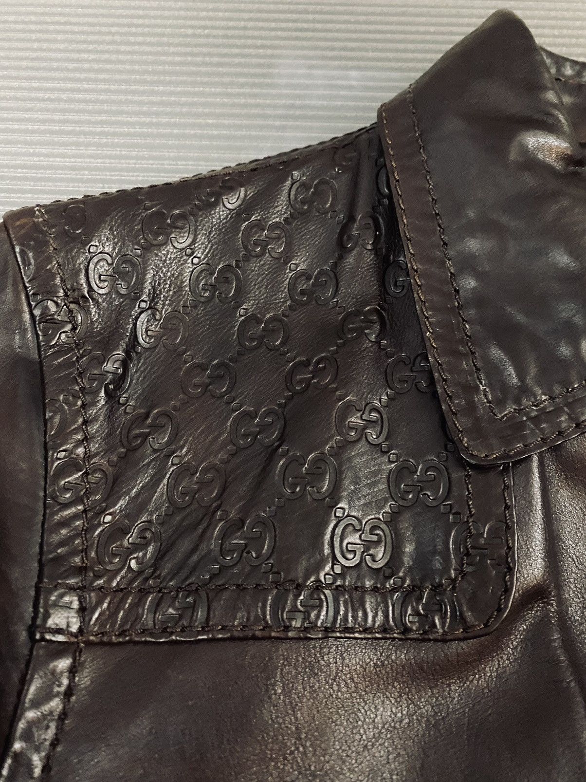 Gucci Gucci x Tom Ford 🇮🇹 Mocha Leather GG Allover Bomber Jacket 52 Size US L / EU 52-54 / 3 - 3 Thumbnail