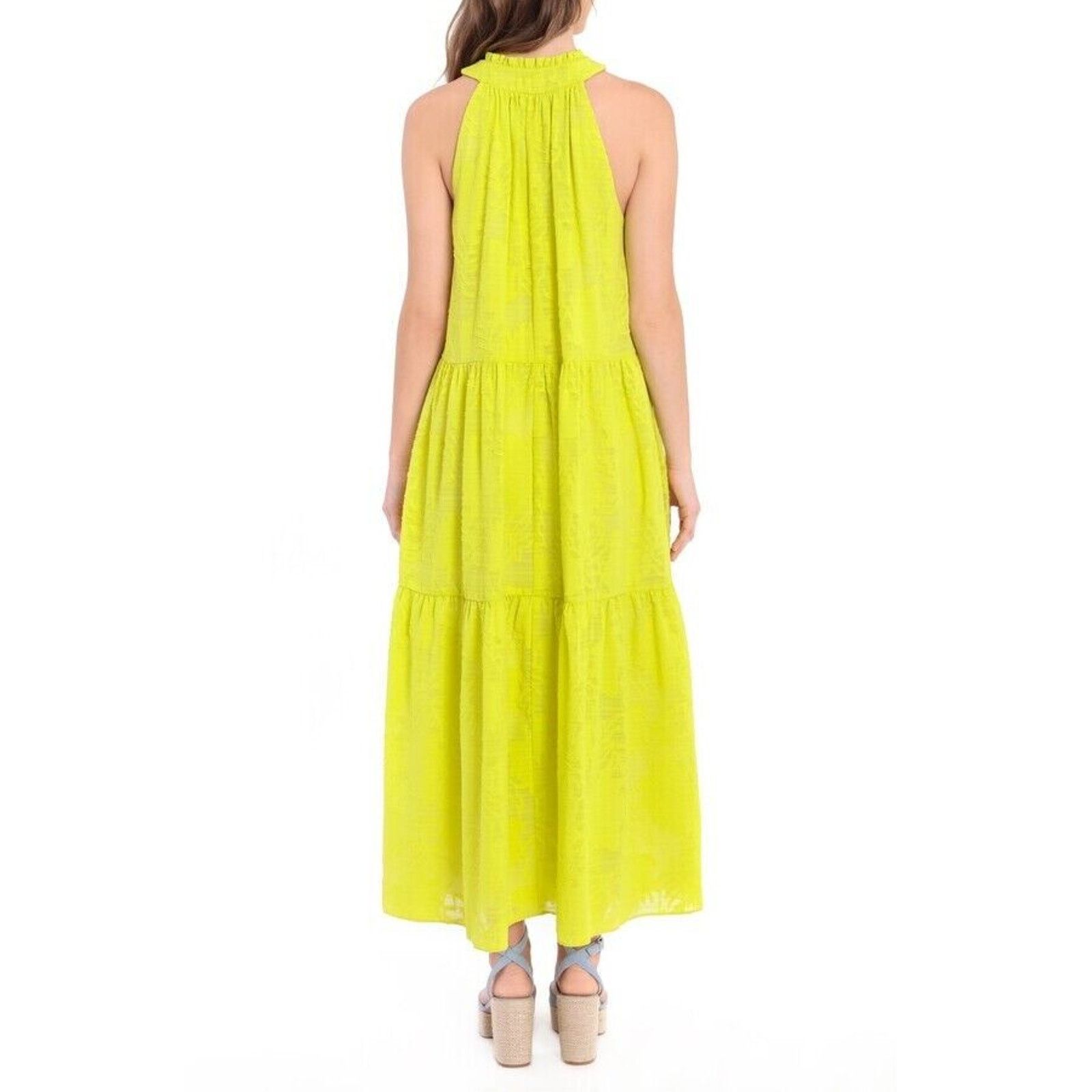 The Unbranded Brand Donna Morgan Women Yellow Halter Tiered Maxi Dress Size 16 Size XXL / US 16-18 / IT 52-54 - 2 Thumbnail