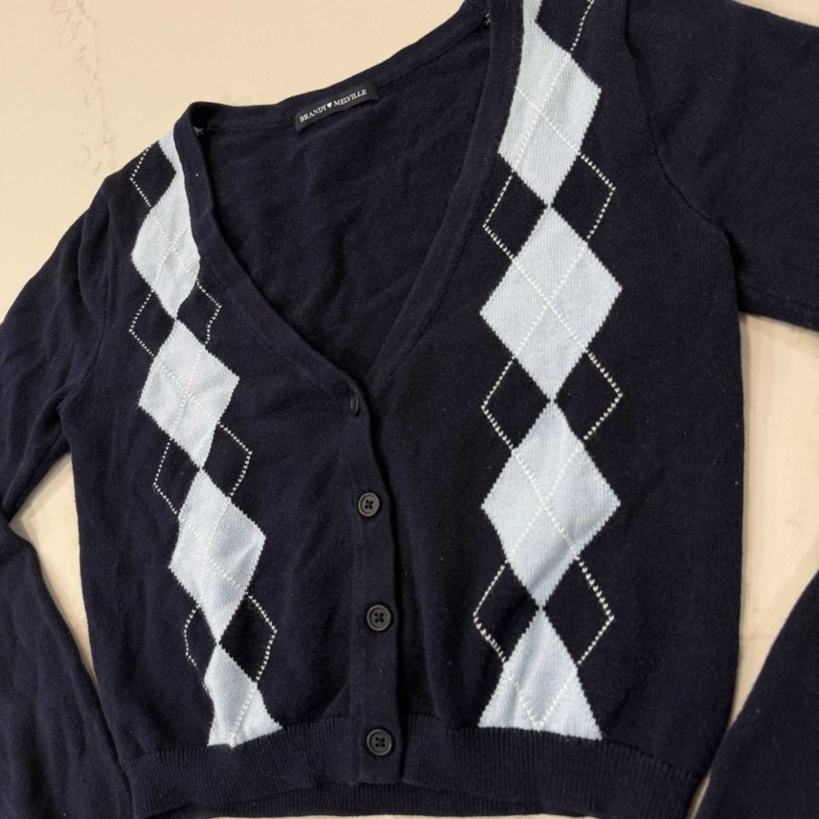 Brandy Melville Brandy Melville Argyle Cropped Cardigan Sweater Womens OS Size ONE SIZE - 4 Thumbnail