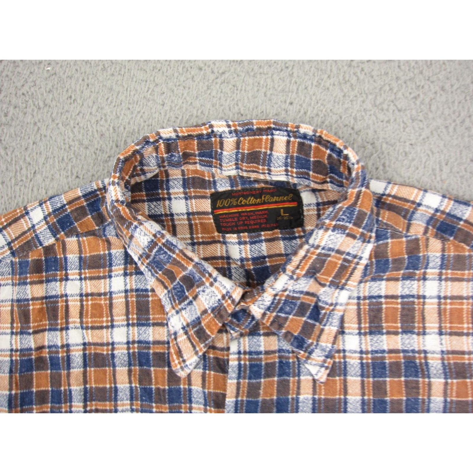 Vintage VINTAGE Montgomery Ward Shirt Mens Large Orange Blue Plaid Flannel 60s 70s Size US L / EU 52-54 / 3 - 3 Thumbnail