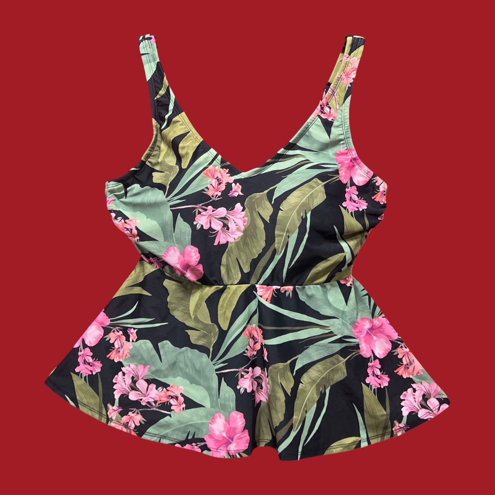 Other Kona Sol - Women's V-Neck Underwire Tankini Top - Green/Blac Size ONE SIZE - 3 Thumbnail