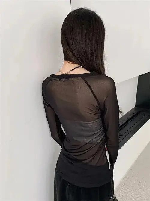 Japanese Brand Y2K See Through Mesh Tops Women Long Sleeve Size ONE SIZE - 4 Thumbnail