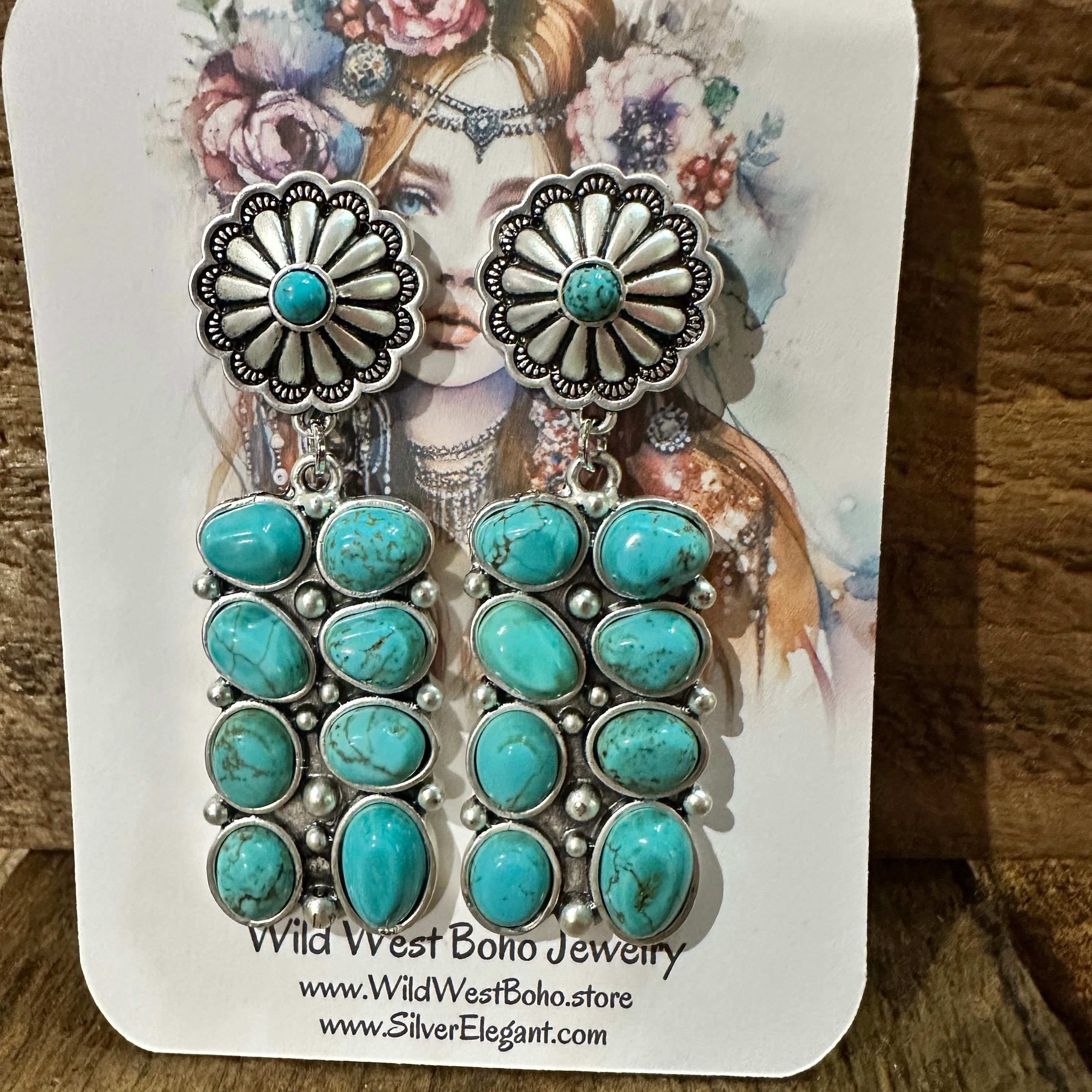 Other Turquoise Post Conch Earrings , Southwestern Boho Chic Dangl Size ONE SIZE - 2 Thumbnail